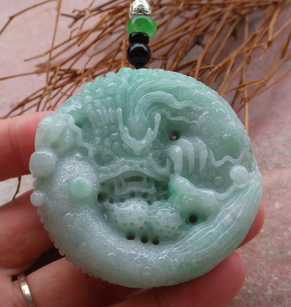 Certified Green Burma 100% Natural Jadeite Pendant - Dragon & Mouse Peanut Ruyi Necklace for Zodiac Rat (546497 GS) - Perfect Gift for Chinese New Year, Birthday & Spiritual Protection