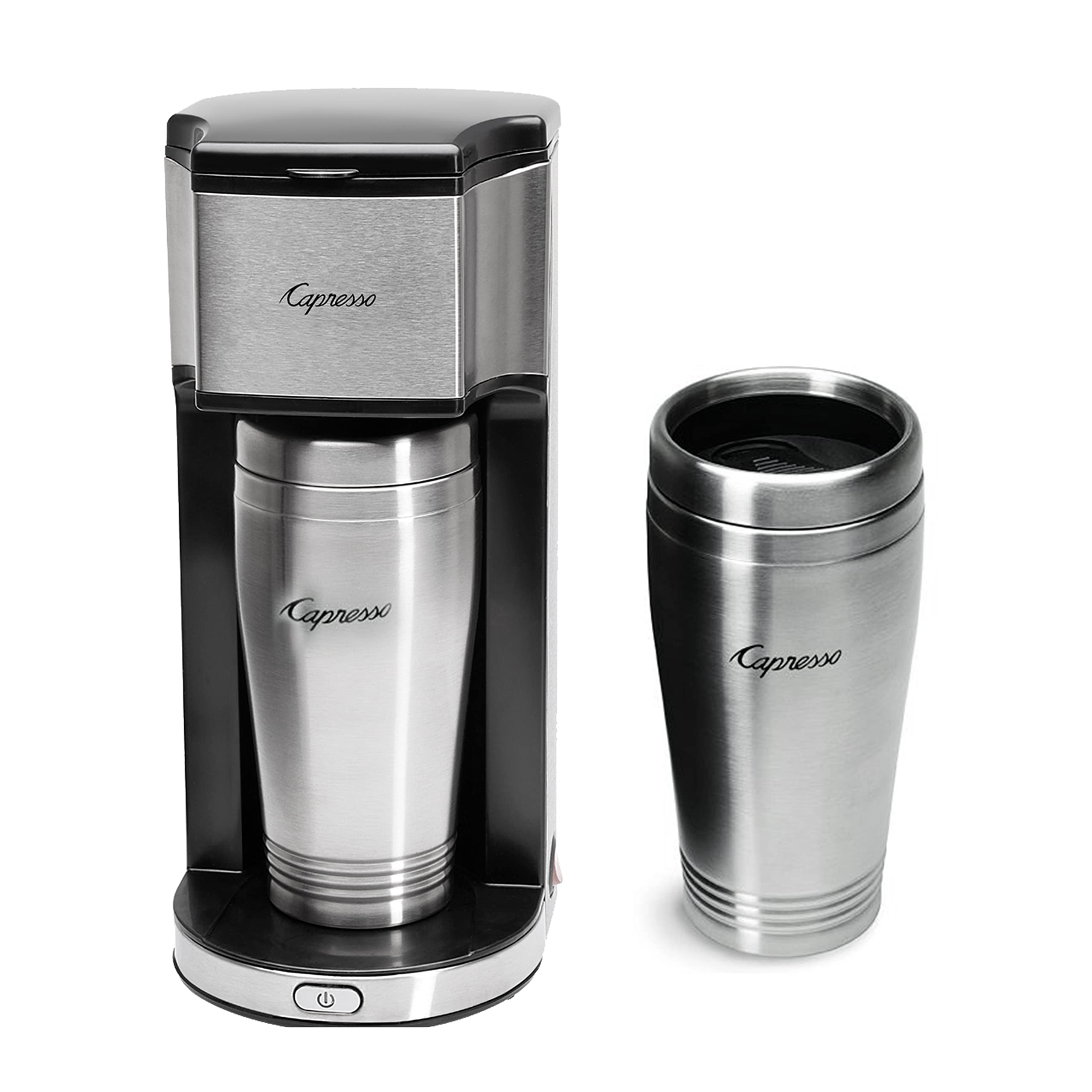 Capresso On the Go Personal Coffee Maker with Insulated Travel Mug 16 oz - Portable Single Serve Coffee Machine for Home, Office & Travel