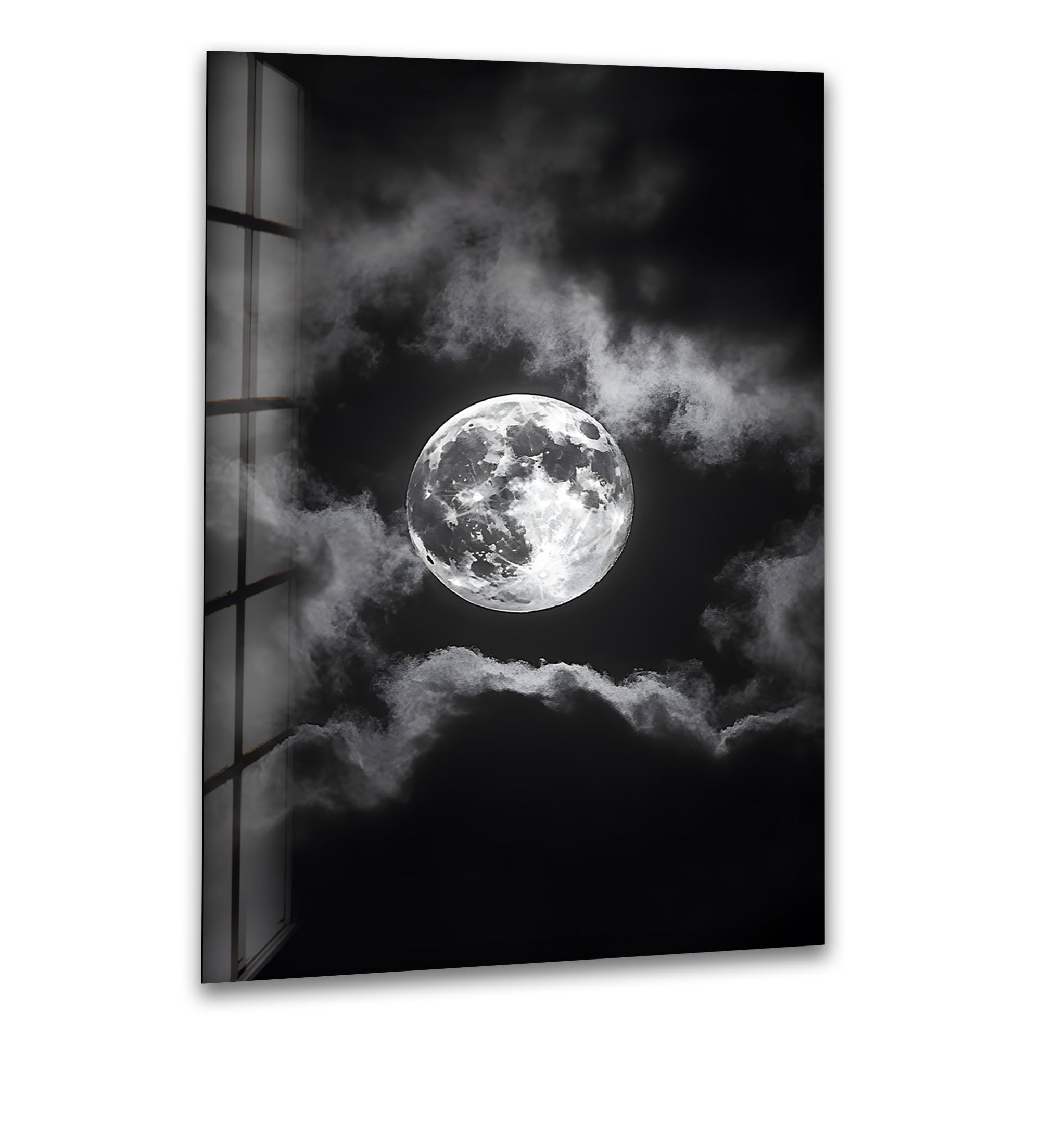 Black and White Moon Wall Art - Stunning Night Sky Scene Printed on Glass Canvas - Perfect for Living Room, Bedroom & Office Decor