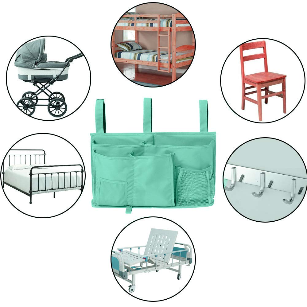 Sugaroom Bedside Storage Caddy - Hanging Bunk Bed Organizer with Pockets for College Dorm, Hospital Bed Rails, Baby Crib & Camping | Perfect for Storing Books, Phones & Essentials (Green)