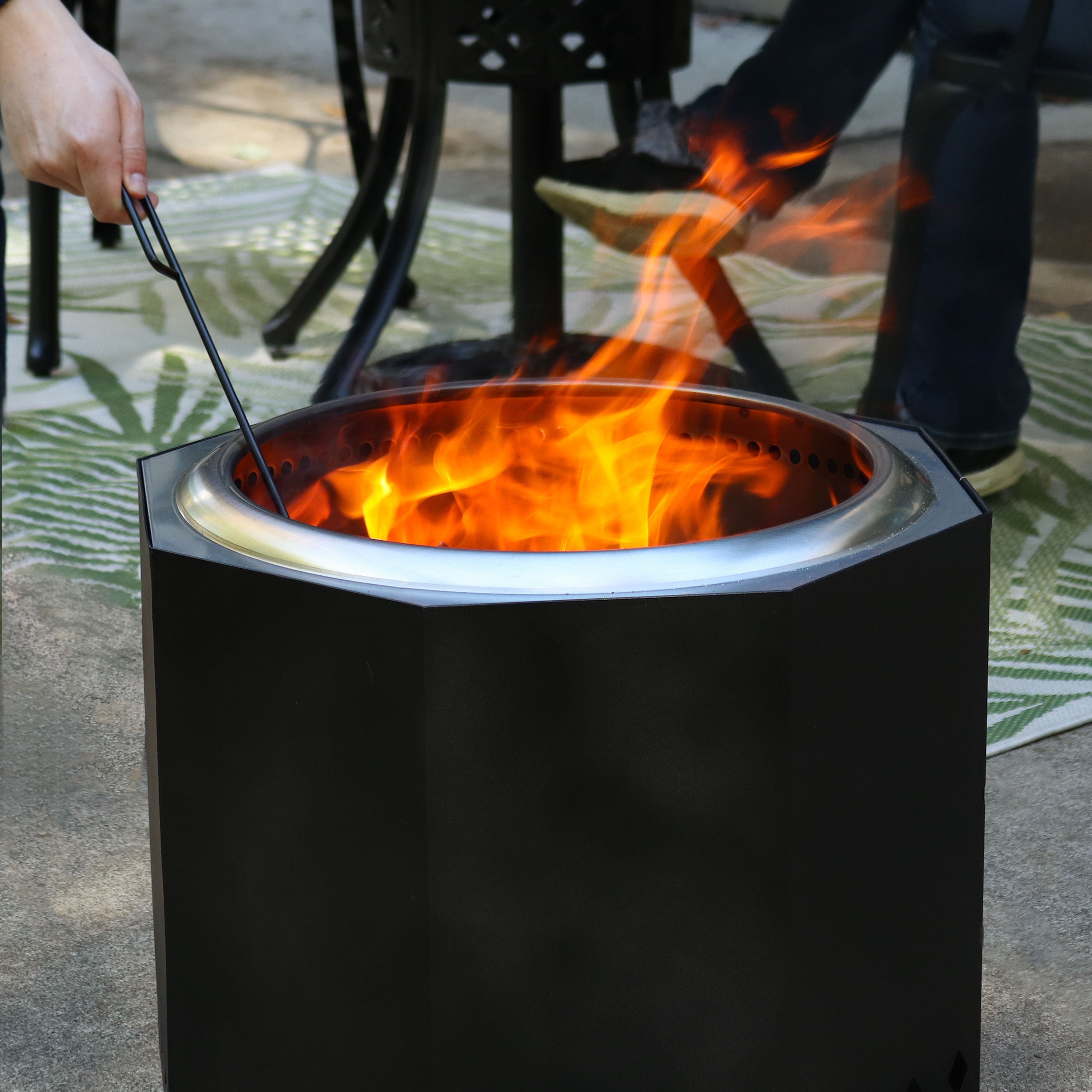 Sunnydaze 21.5 Inch Octagon Wood Burning Stainless Steel Smokeless Fire Pit - Outdoor Backyard, Camping, Patio, Garden Fireplace for Warm Gatherings
