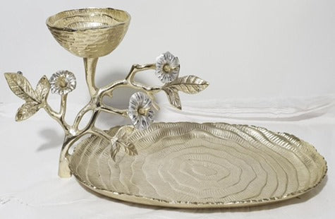 17.75x8.5x8.5 Inch Elegant Gold Flower Chip and Dip Serving Tray - Perfect for Parties, Entertaining, and Home Decor
