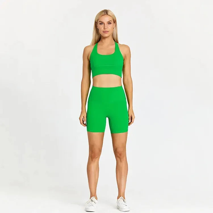 ABS LOLI Pockets Yoga Shorts Set for Women - 2 Piece High Waist Workout Outfit with Side Pockets | Gym Wear, Running Shorts & Sports Clothes | Perfect for Yoga, Fitness Training & Casual Athleisure Wear