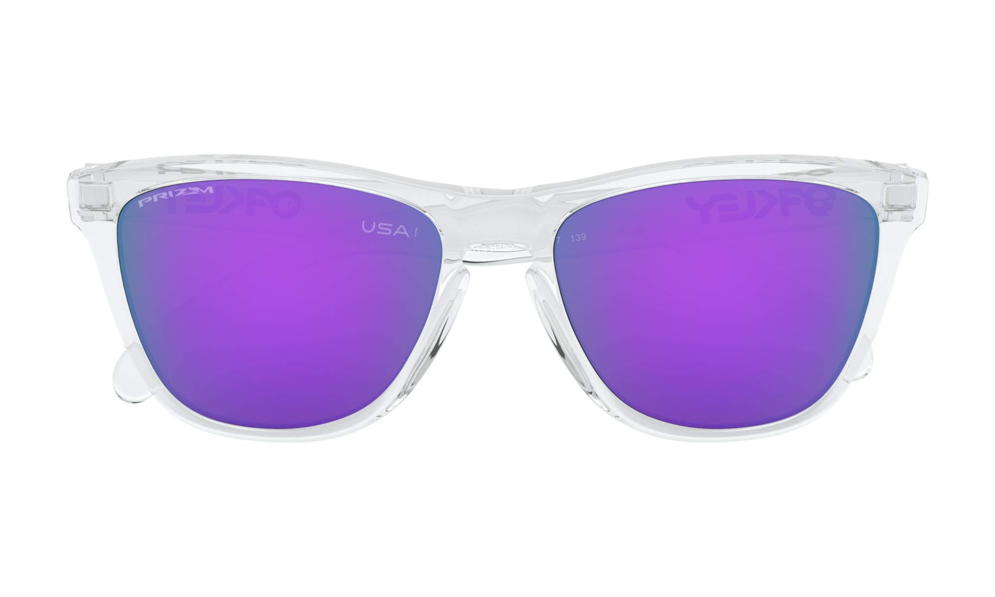Oakley Frogskins Polarized Sunglasses - Polished Clear Frame with Prizm Violet Lens + Free Sticker | UV Protection for Outdoor Sports & Casual Wear