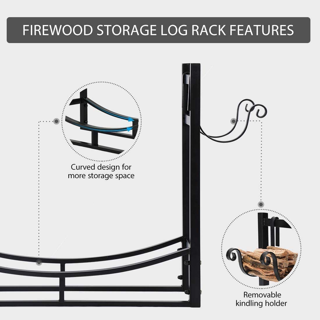 **VIVOHOME 3ft & 4ft Heavy Duty Firewood Storage Log Rack with Kindling Holder & Cover – Indoor/Outdoor Use for Fireplace, Patio, and Camping**