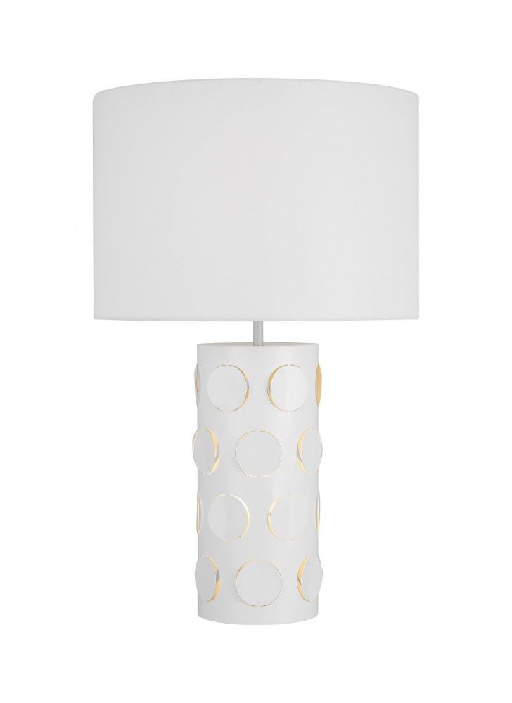 Generation Lighting Dottie 18W 2 LED Table Lamp - Midcentury Modern Style - 13.25 Inch Height, 16.5 Inch Width - Matte White Finish - Perfect for Living Room, Bedroom & Office Lighting
