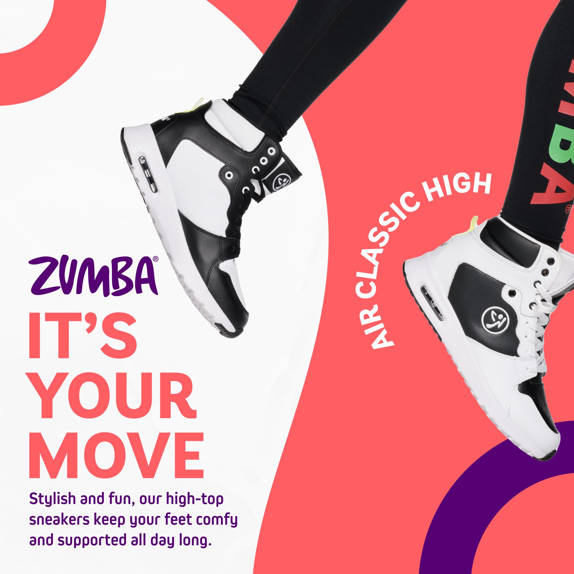 ZUMBA High-Top Sneakers for Women - Comfortable Dance Shoes with Air Cushion - Perfect for Zumba Fitness, Dance Classes & Casual Wear