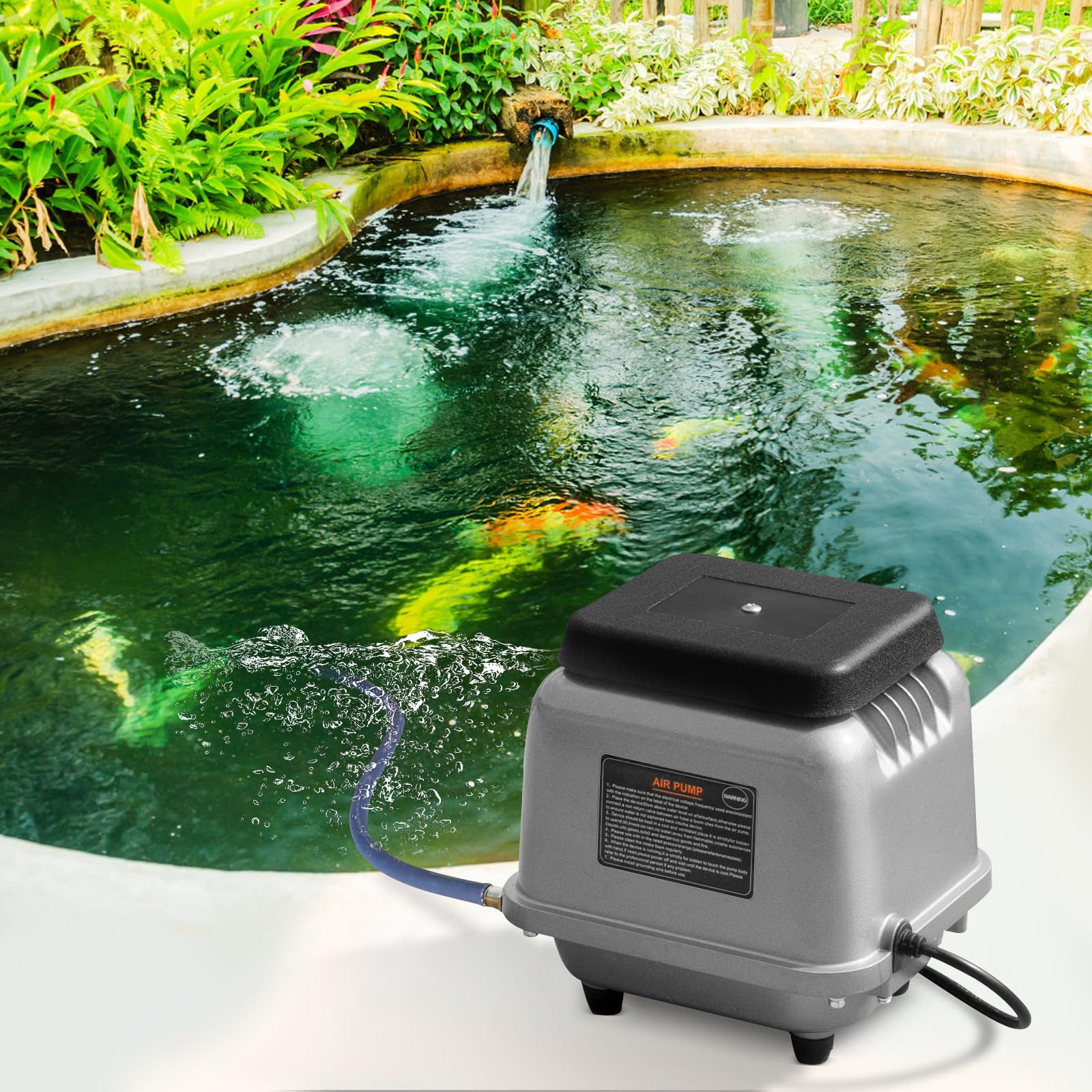 VEVOR Linear Air Pump 109L/Min High Flow Septic Aerator Pump - Aeration System for 1/2 Acre Ponds (10ft Deep), Water Gardens, Waste Treatment, Septic Tanks, Aquariums & Fish Farms - Ideal for Backyard Ponds, Commercial Aquaculture & Seafood Restaurants