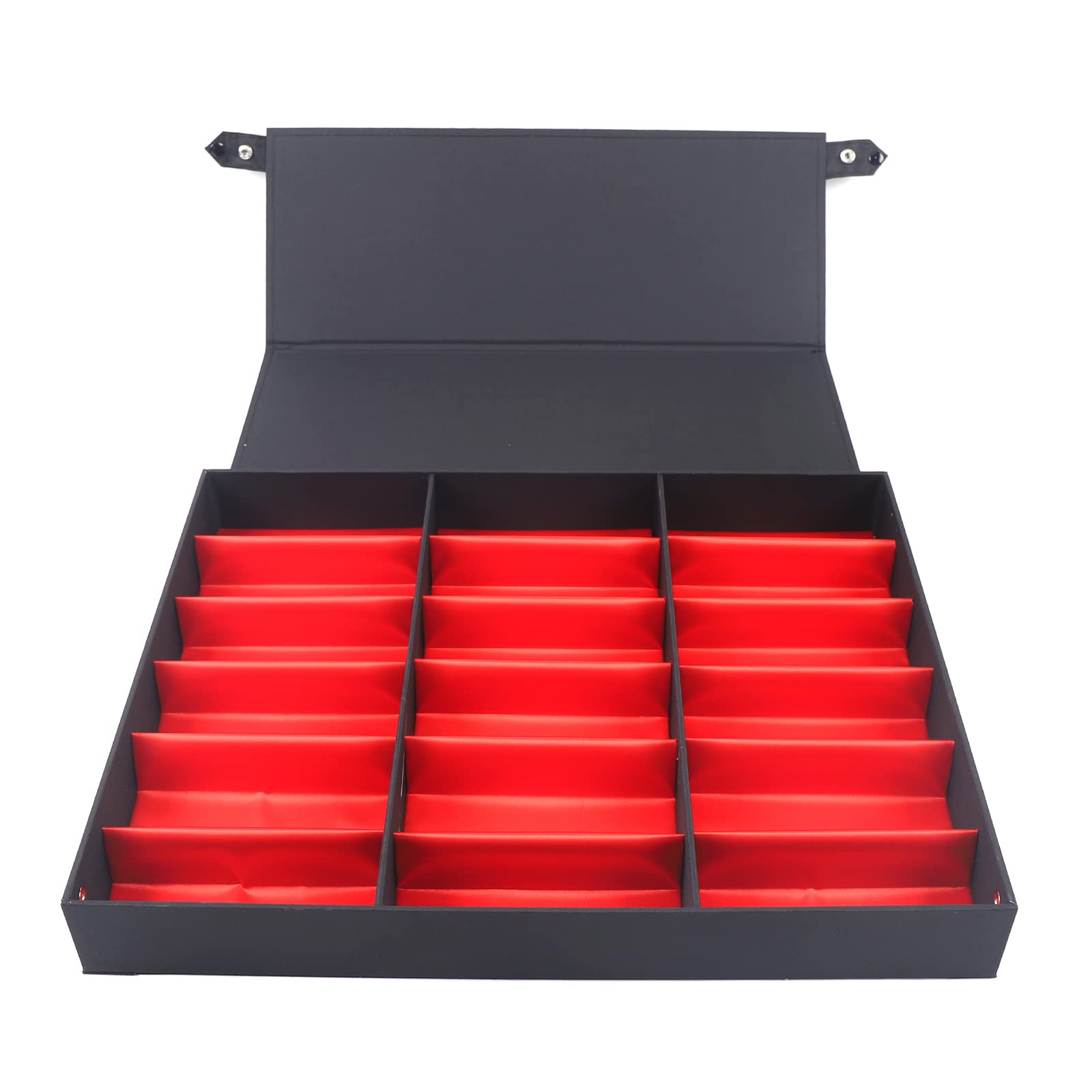 YIYIBYUS 18 Slot Sunglasses Display Case - Eyewear & Jewelry Organizer Box with Stand - Black & Red - Perfect for Retail Stores, Home Organization & Travel Accessories Storage