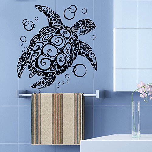 Nautical Turtle Vinyl Wall Decals - Sea Ocean Animal Stickers for Home Decor, Bathroom & Nursery - Removable Art Mural with Bubbles Design - Perfect for Kids Room, Baby Nursery & Bathroom Wall Decor