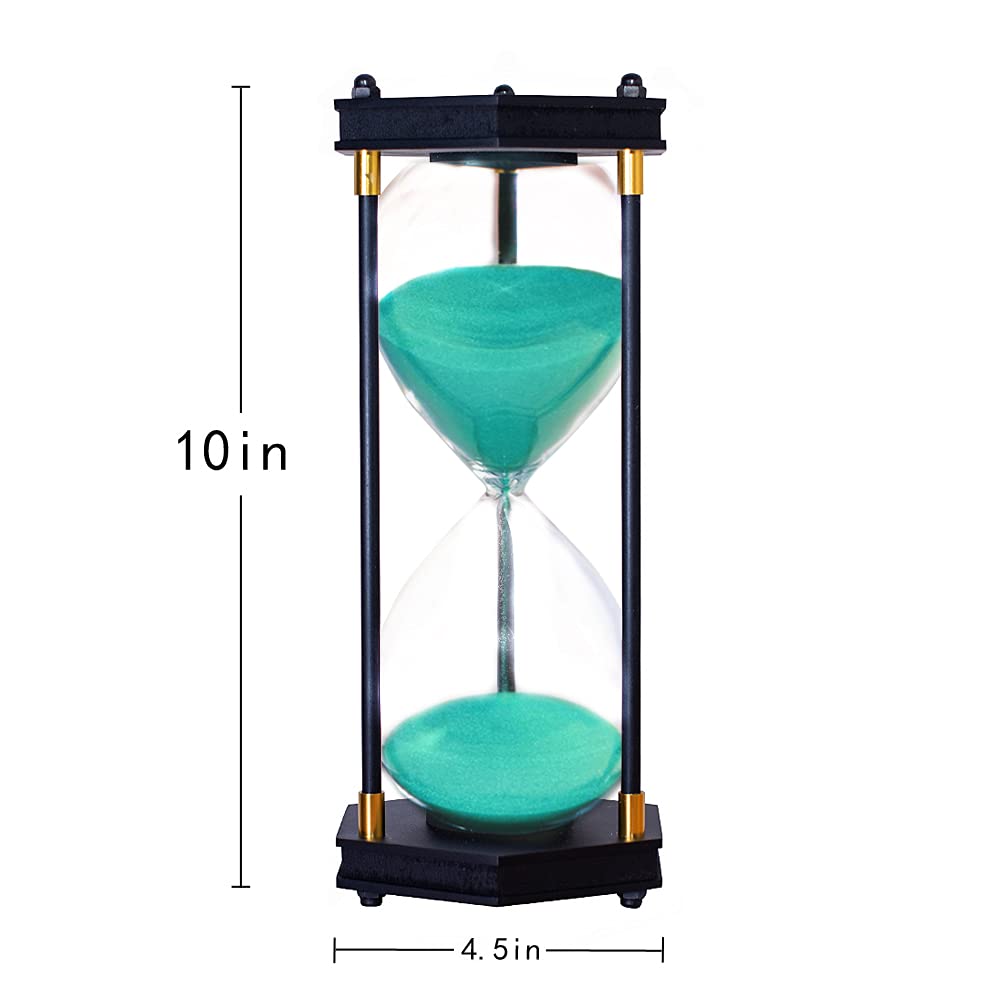 60 Minute Large Hourglass Timer - Decorative Hexagon Frame Sandglass with Green Sand for Home Office Decor, Meditation, and Kitchen Cooking