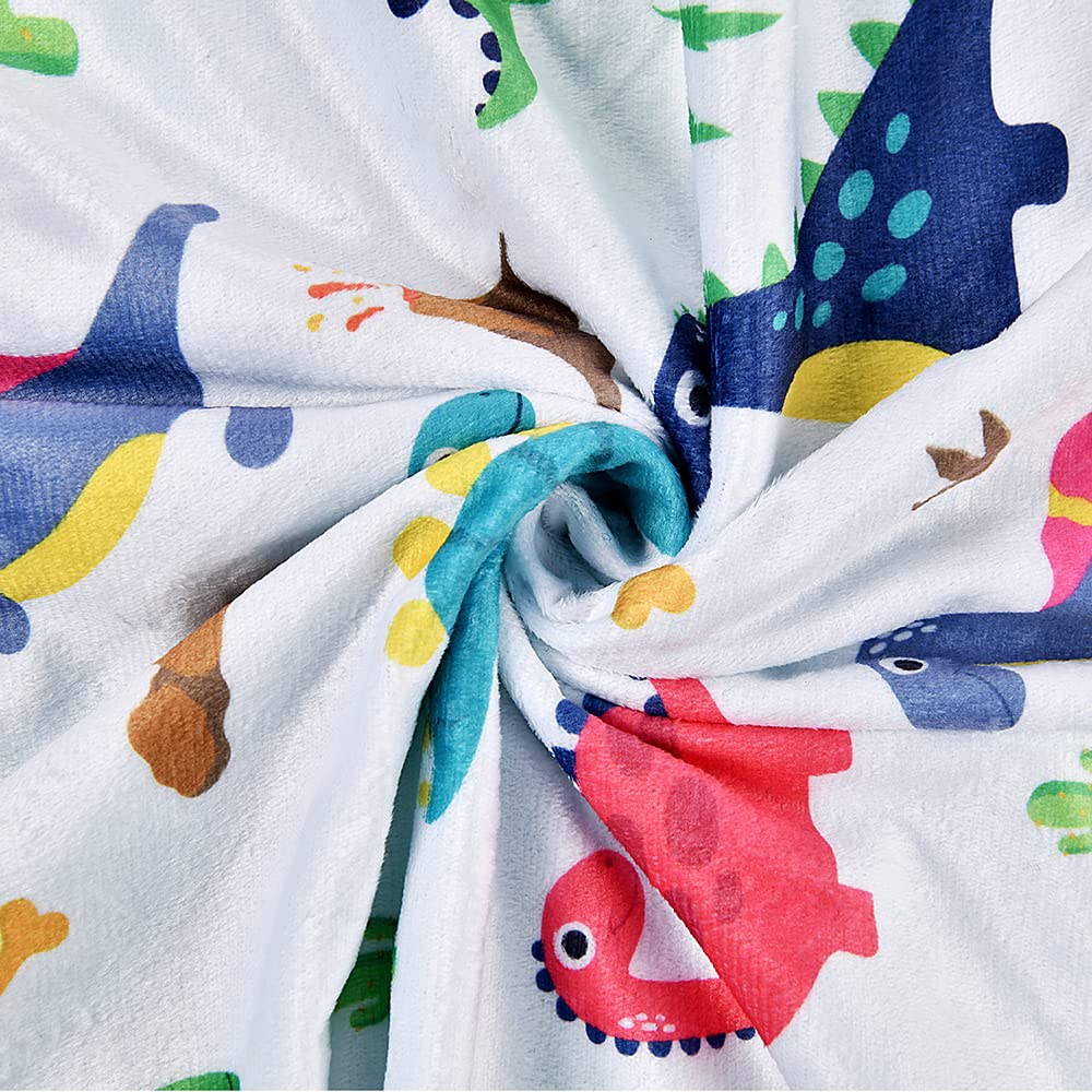 Super Soft Baby Minky Blanket - Blue Rainbow Dinosaur Print with Dotted Backing | 30x40 Inch Nursery Blanket for Newborns, Toddlers, Boys & Girls | Perfect for Crib, Stroller, Swaddling & Gift Giving