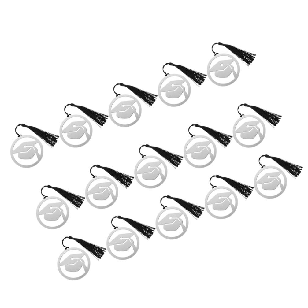 PRETYZOOM 15Pcs Graduation Hat Bookmarks with Tassels - Stainless Steel Book Markers for Reading, School Supplies, Graduation Gifts - Perfect for Students, Book Lovers & Graduation Party Favors