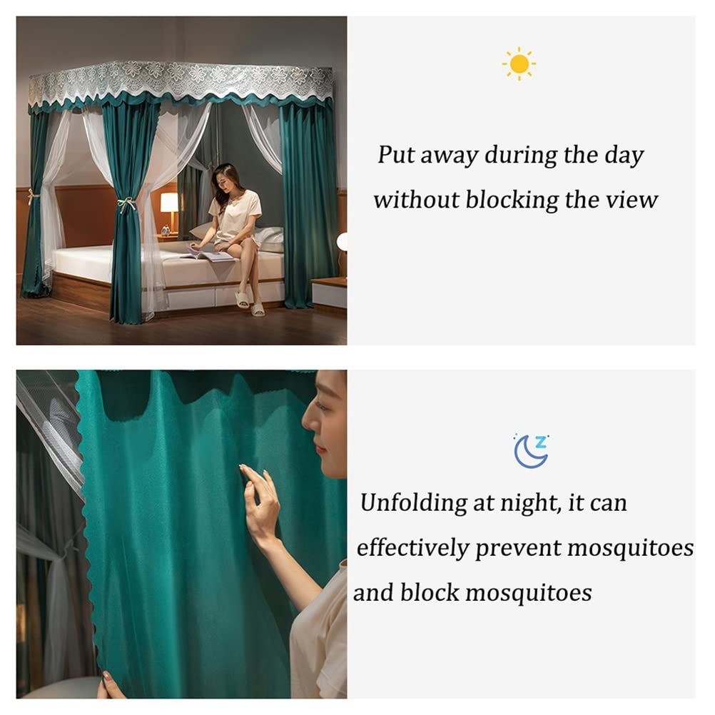 360° Full Coverage 4 Corner Post Bed Canopy with Mosquito Net - Dustproof & Blackout Bed Curtain for Single/Double Beds - Includes Metal Stand & Zipper - Perfect for Bedroom Privacy, Allergy Protection & Romantic Decor