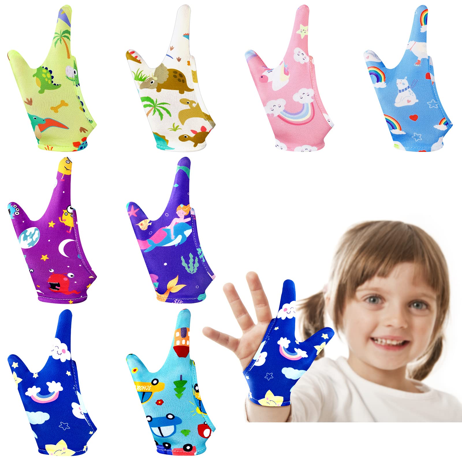 **Janmercy 16-Piece Thumb Sucking Prevention Gloves for Kids – Breathable Finger Guards to Stop Nail Biting & Finger Sucking – 8 Cute Designs, 2-Finger Style (Ages 3-6) – Perfect for Daycare, Travel & Bedtime Habits**
