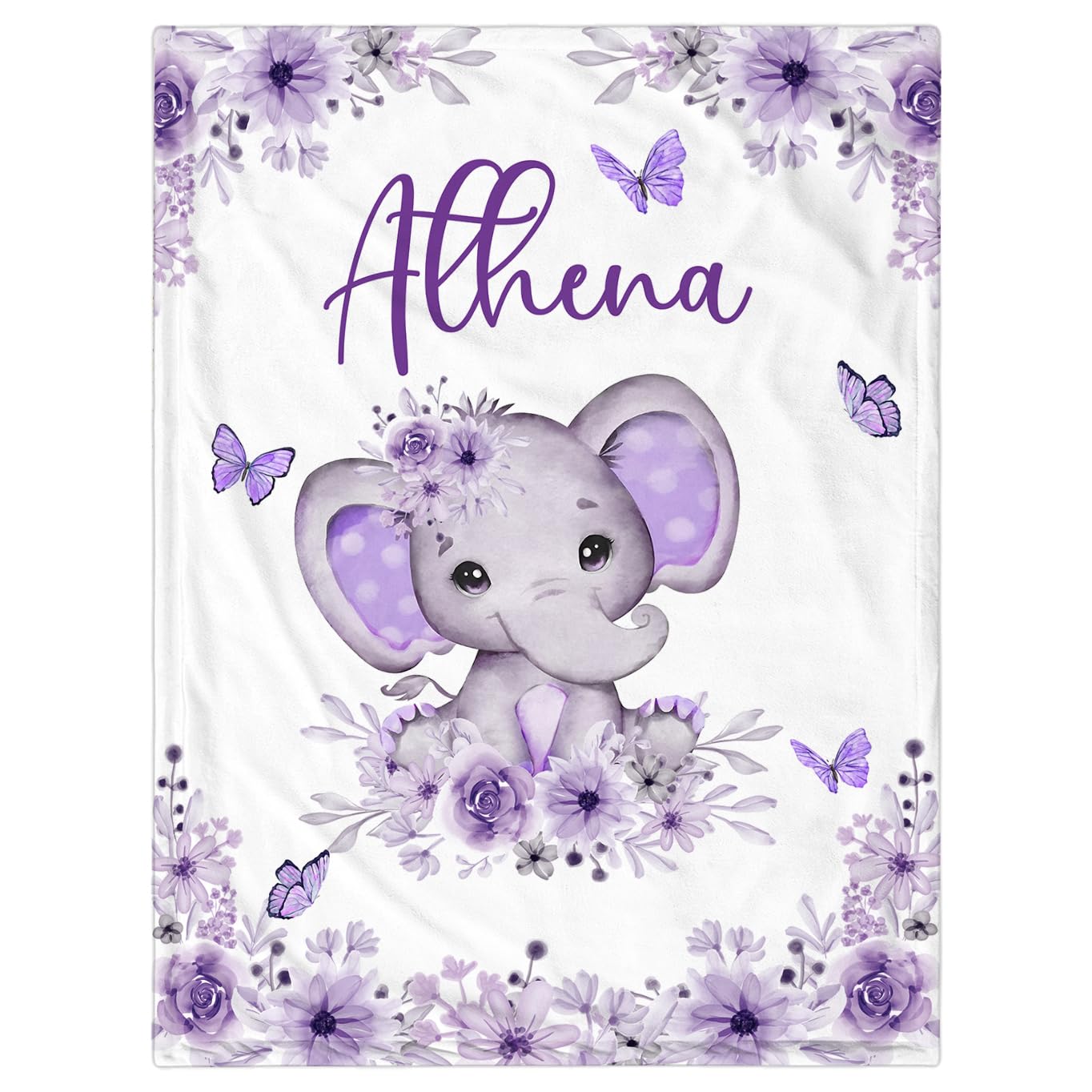 Custom Personalized Baby Blanket for Girls with Name - Soft Cozy Elephant Design Blankets for Toddlers & Infants - Perfect Birthday Gift for Newborns & Baby Showers