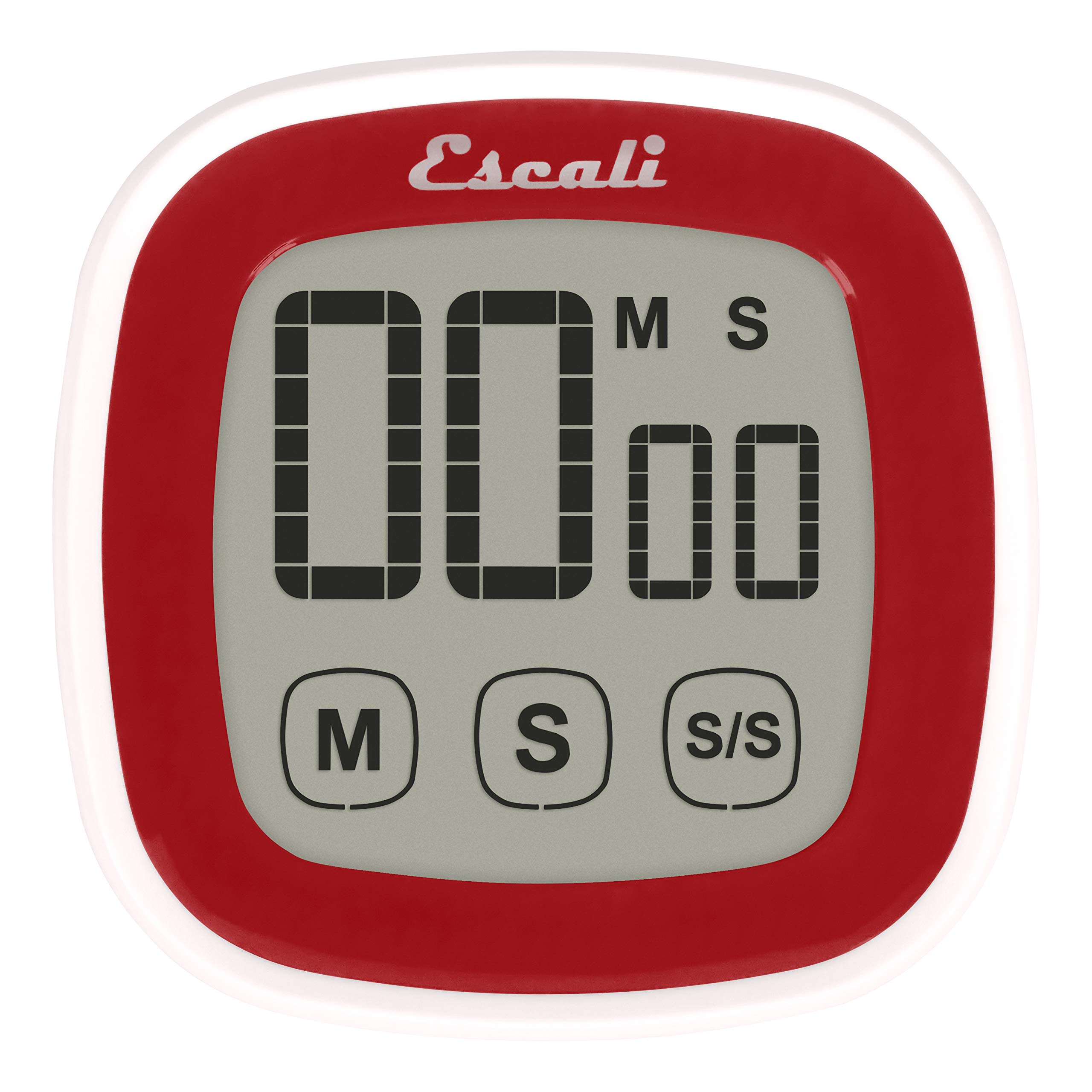 Escali Digital Kitchen Timer with Touch Screen LCD Display - Easy to Read, Battery Saving, Touch Sensitive Controls for Cooking, Baking, Workouts & More (Red)