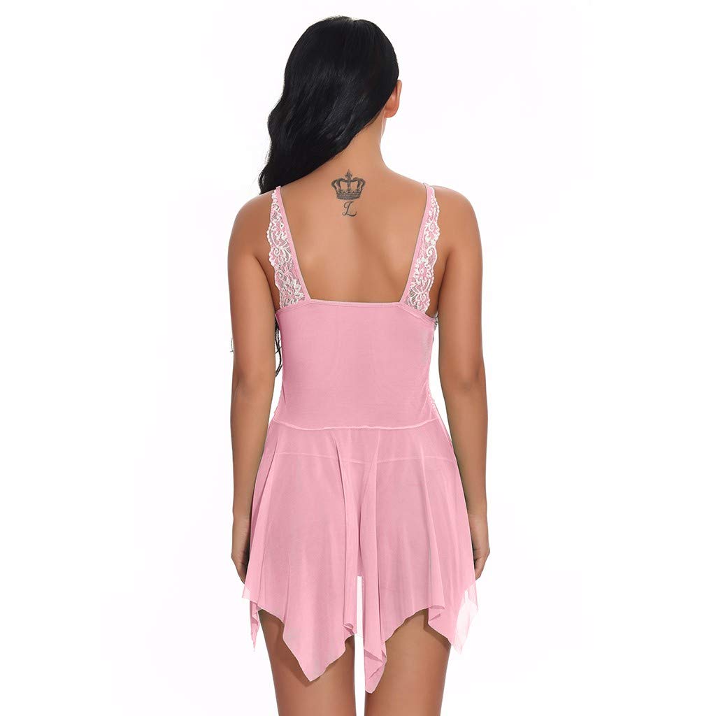 Sexy Lace Lingerie Set for Women - Babydoll Nightwear with Deep V Neck & Side Slit, Lace Bodysuit & Full Slip Sleep Dress - Perfect for Valentine's Day, Honeymoon & Romantic Nights