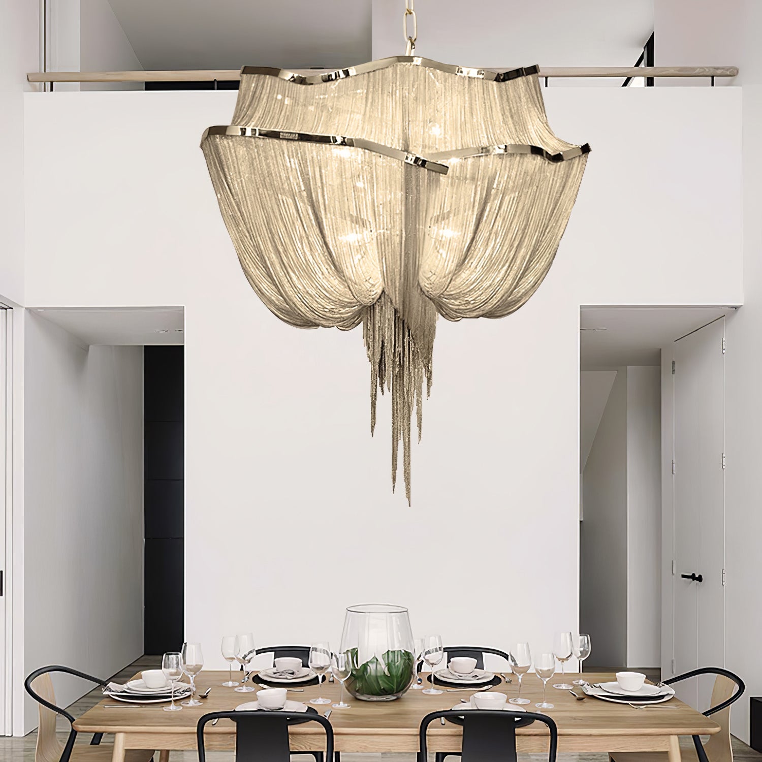 Elegant Crystal Chandelier with Shimmering Chains - Perfect for Dining Room, Bedroom, and Living Room Lighting Decor