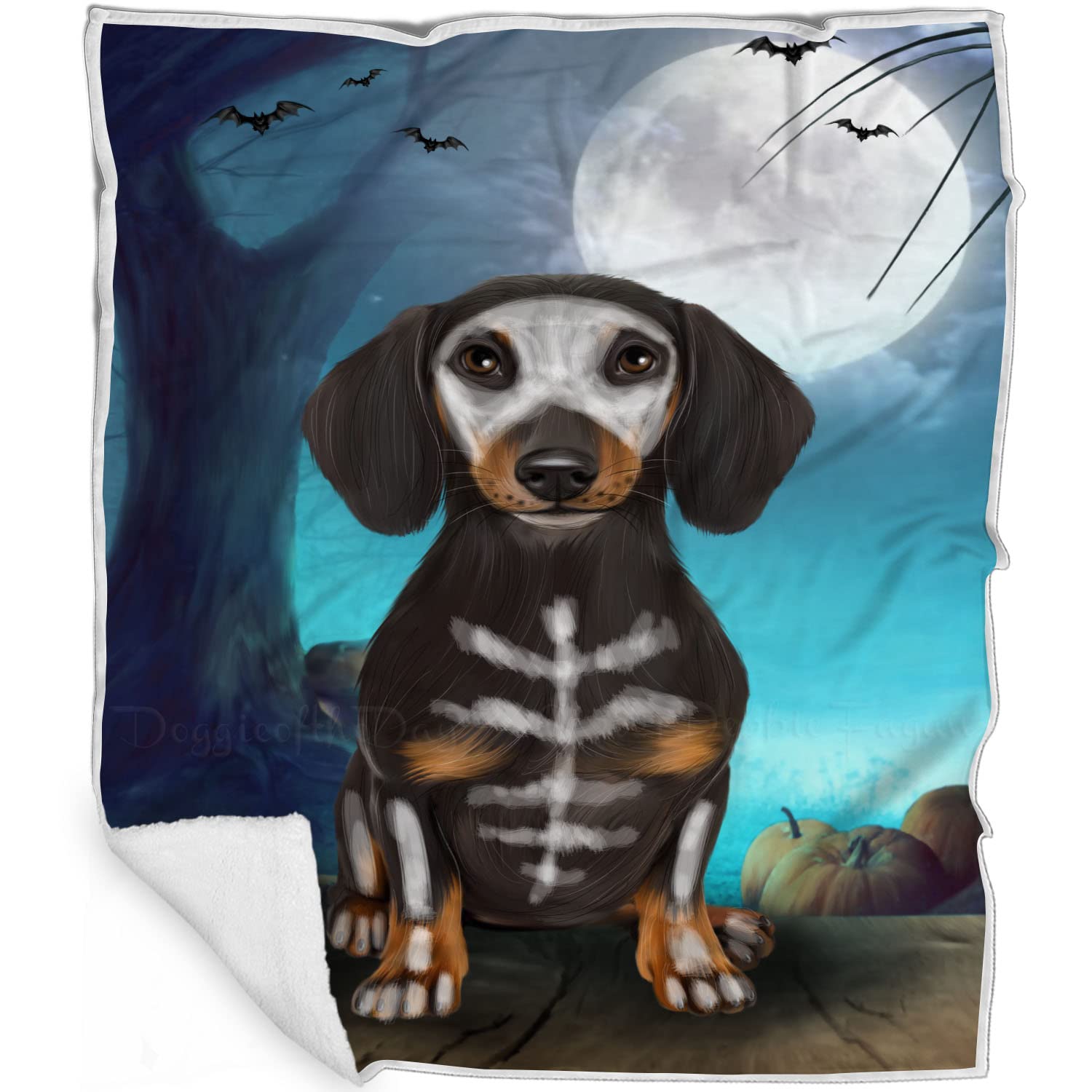 Halloween Trick or Treat Dachshund Dog Skeleton Blanket - Lightweight Super Soft Cozy Throw for Couch, Sofa & Bed - Durable Animal Theme Fuzzy Blanket (50x60 Woven) - Perfect for Halloween Decor, Pet Lover Gift & Cozy Movie Nights