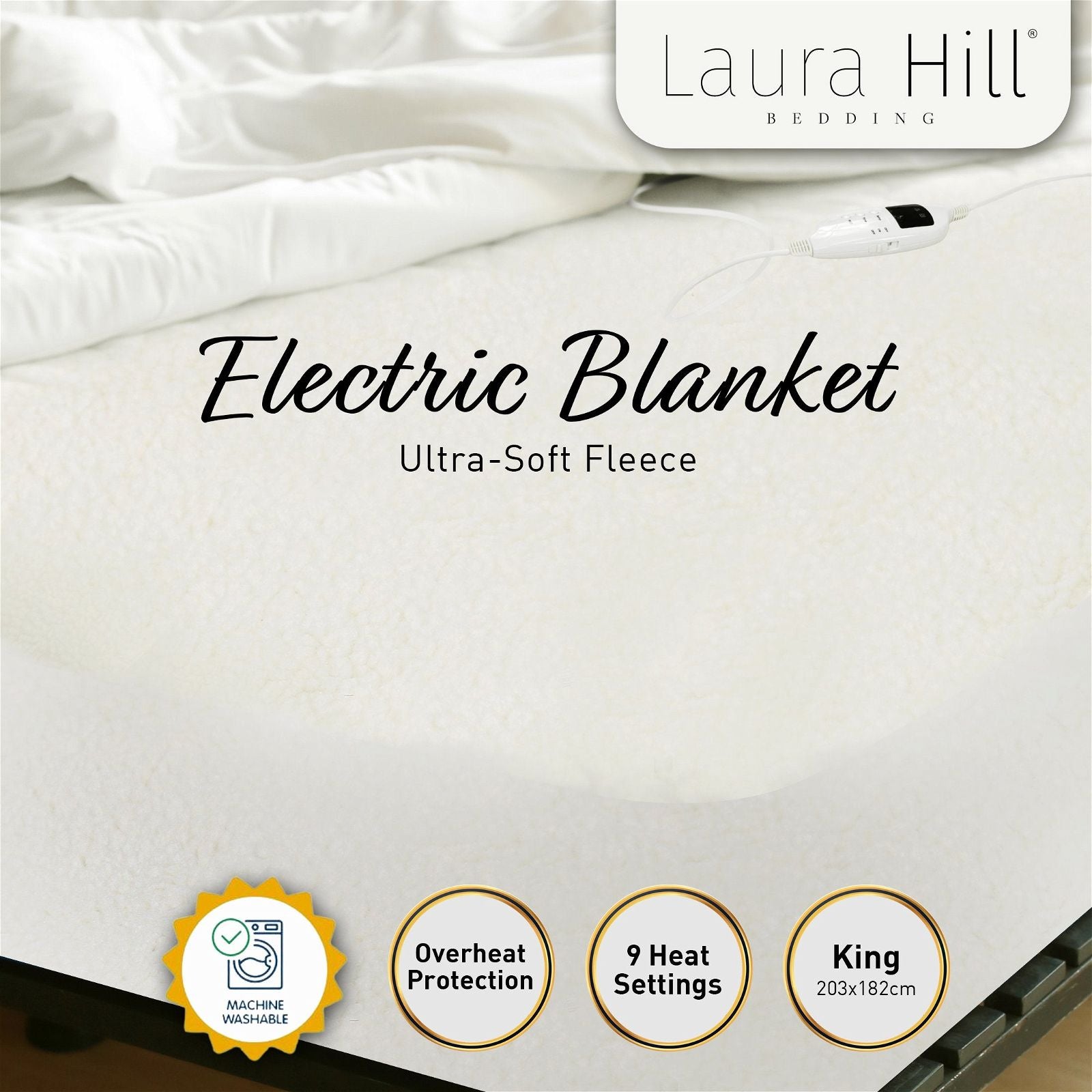 Laura Hill Electric Blanket - King Size Heated Blanket with 9 Adjustable Heat Levels & Safety Features - Perfect for Cold Winter Nights & Cozy Home Comfort