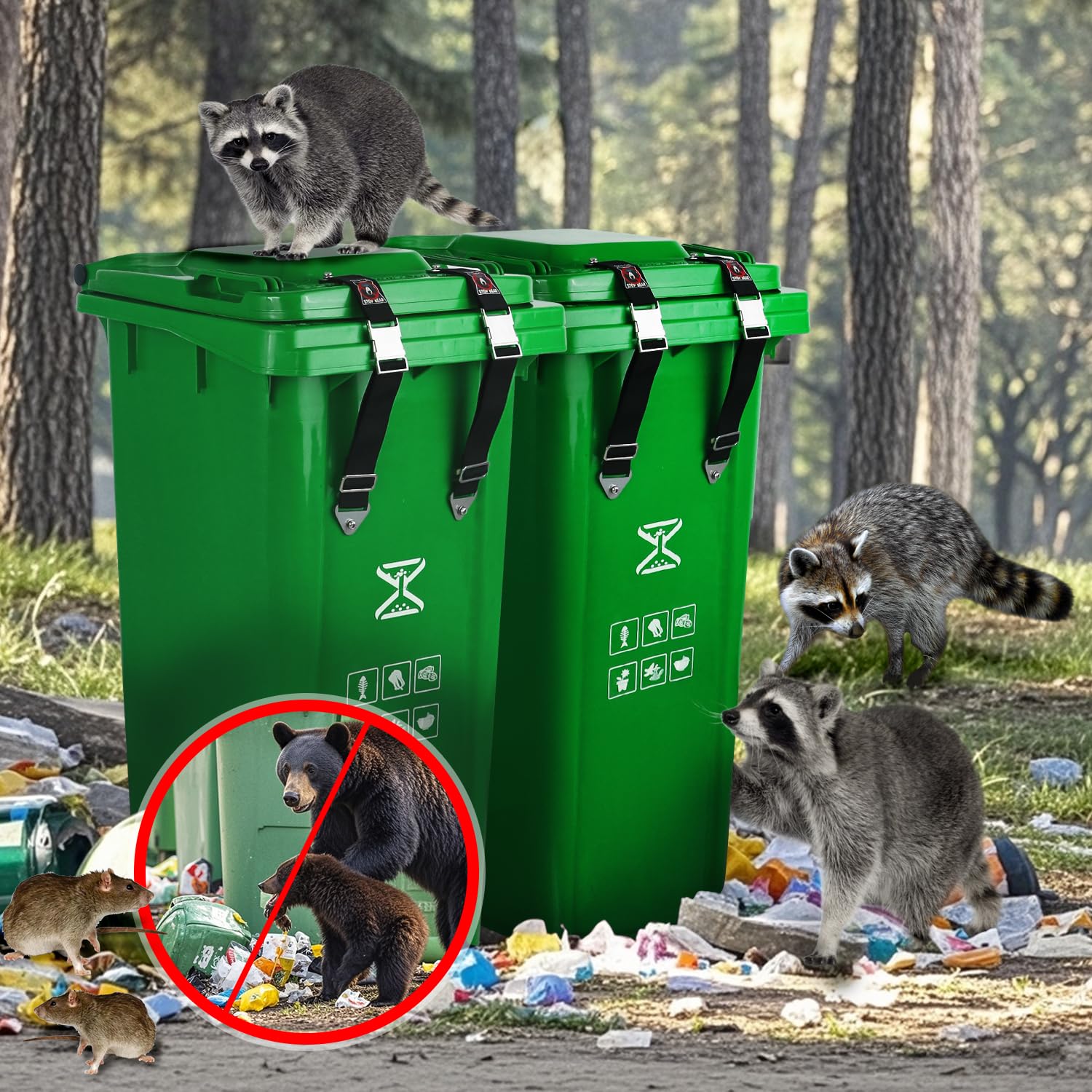 2 Pack Secure Trash Can Lid Lock - Adjustable Bear Proof Garbage Bin Lock for Outdoor Use, Black Bear & Raccoon Resistant with Upgraded Self-Tapping Screws - Fits Multiple Can Sizes - Perfect for Camping, Backyard, and Wildlife Areas