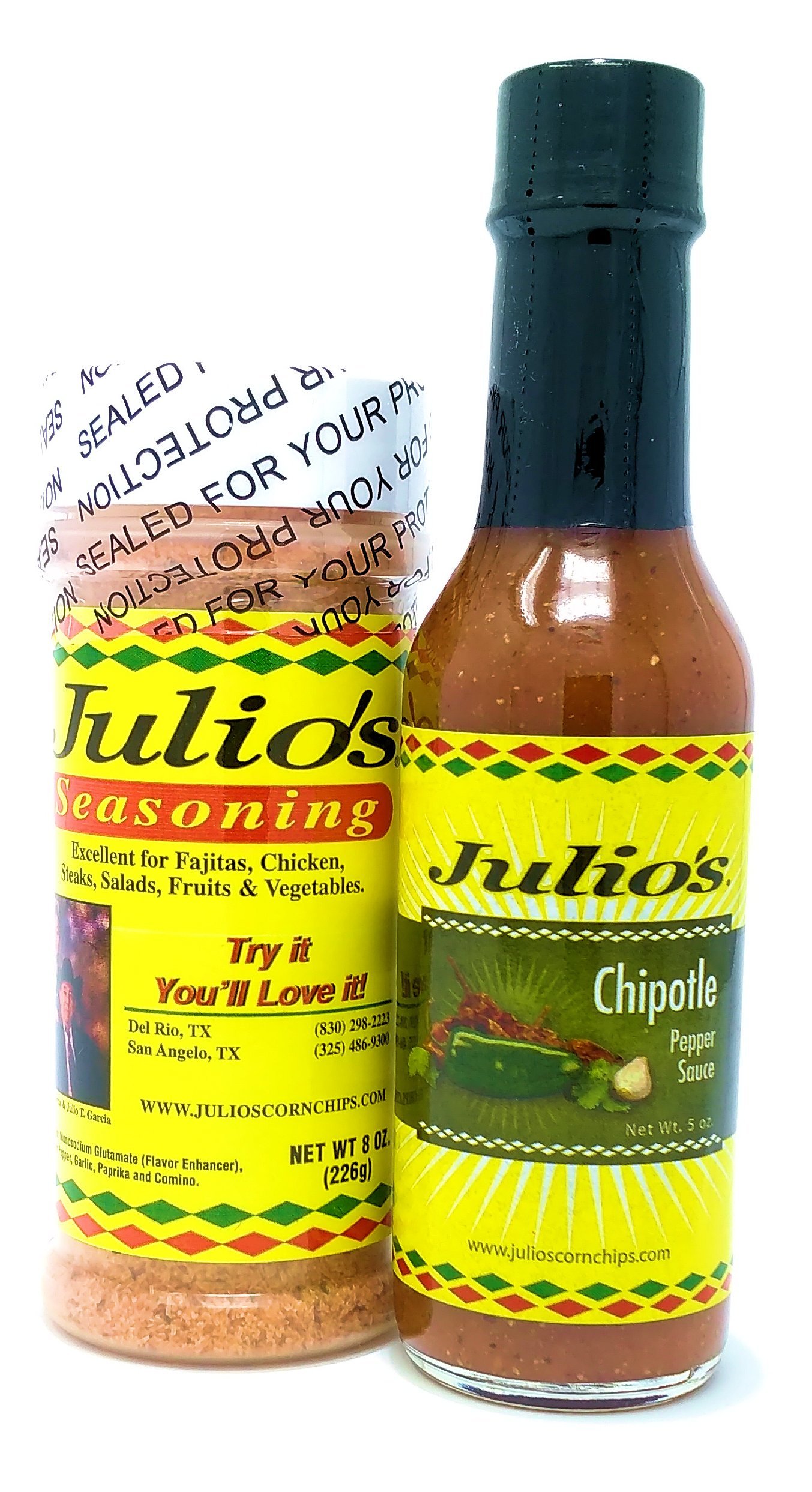 Julio's Famous Chipotle Hot Sauce & Seasoning Gift Set - Spicy Texas Taco Sauce & Seasoning Mix - Perfect for Tacos, Nachos, Burritos & Mexican Food Lovers - Great for BBQs, Game Nights & Family Gatherings