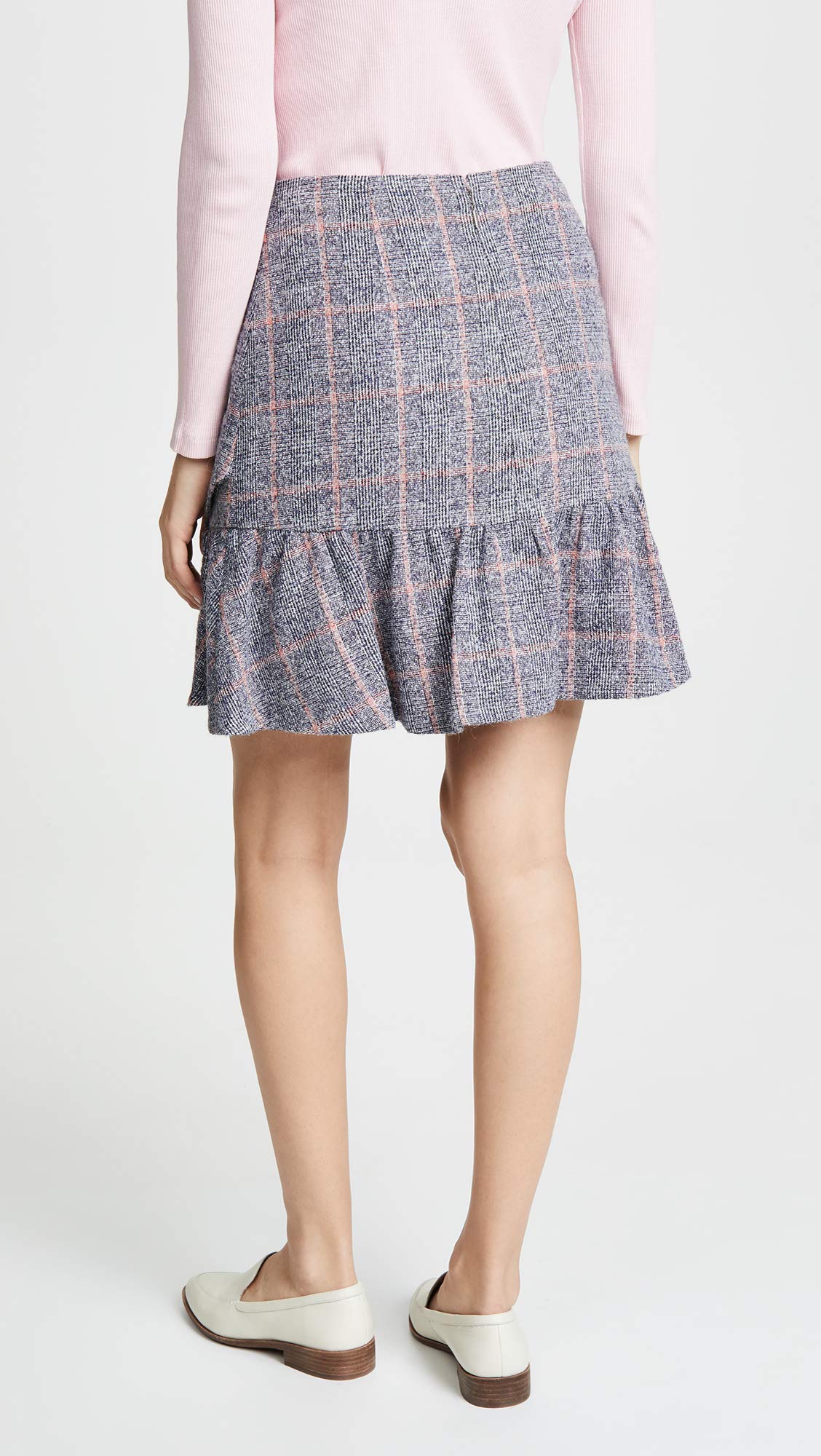 Rebecca Taylor Women's Blue Plaid Ruffle Mini Skirt Size 10 | Trendy A-Line Skirt for Casual Outfits, Date Nights & Office Wear