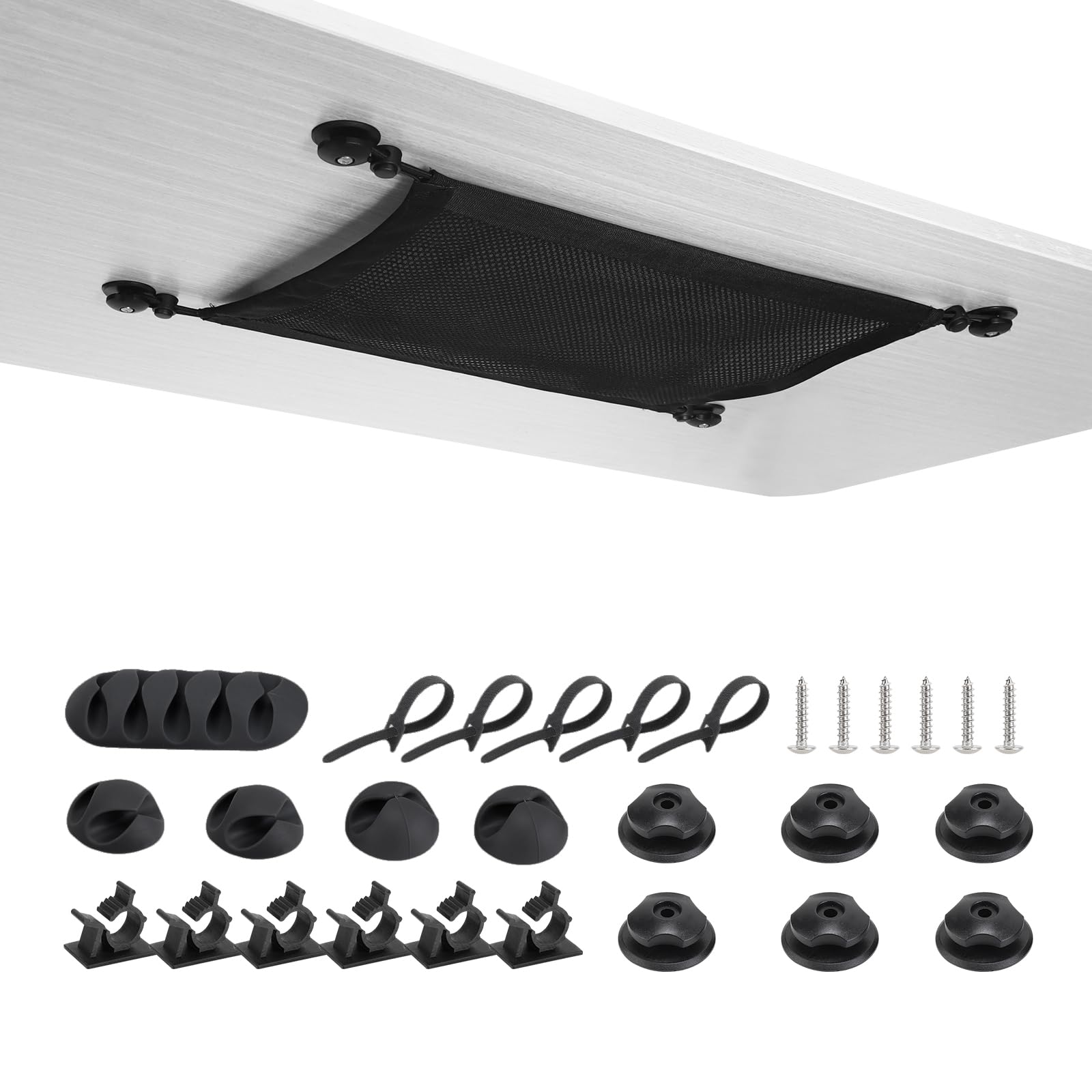 Under Desk Cable Management Net - Black Mesh Computer Cable Organizer with Cable Ties (15.7 x 11 Inches) | Office Supplies Organizer for Desk, Home & Workspace | Keep Wires Tidy Under Computer Desk or Gaming Setup