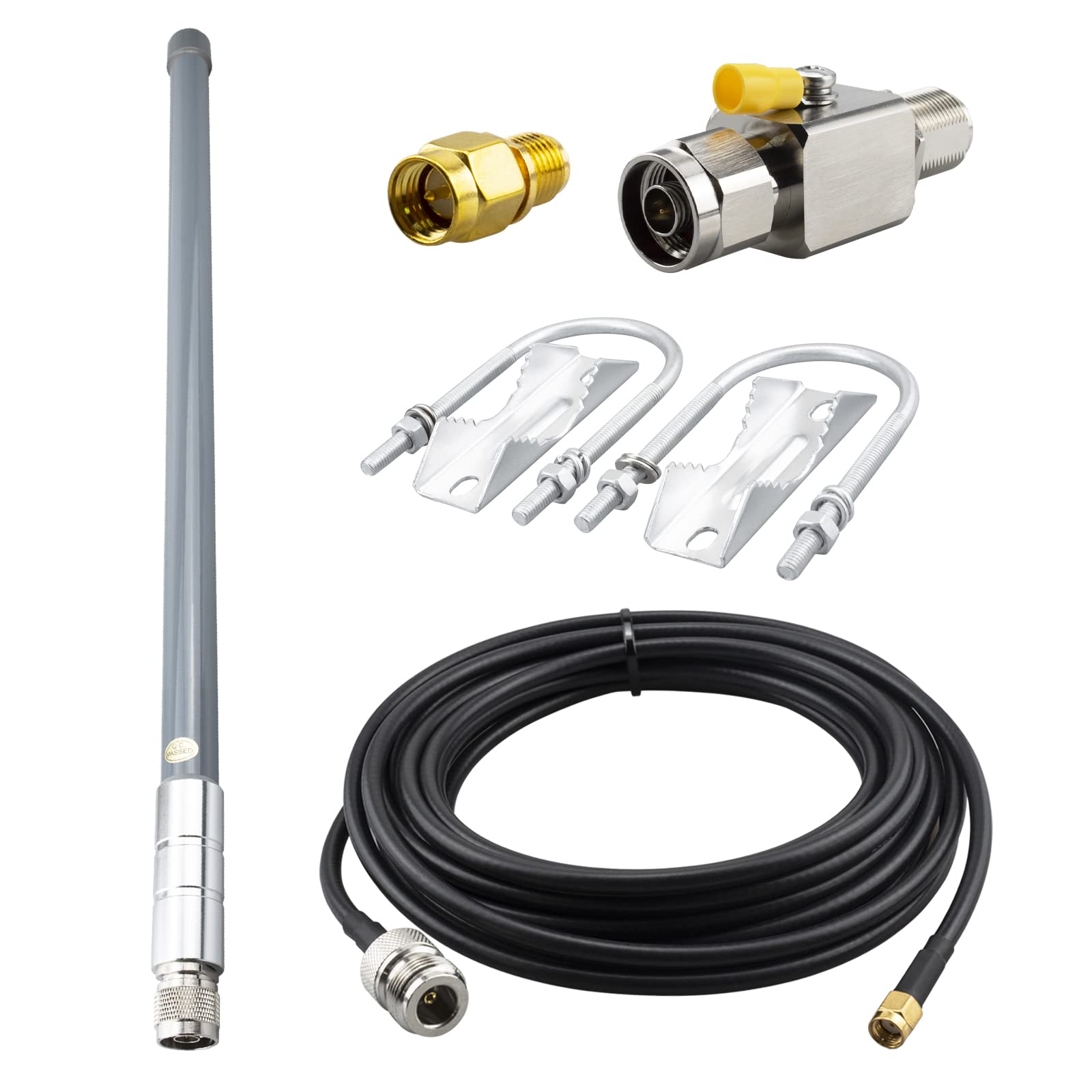 BOOBRIE 915MHz LoRa Antenna Outdoor 5.8dBi N Male Connector Omnidirectional Fiberglass Antenna with 16.4FT N Female to RP-SMA Male Extension Coaxial Cable RG58 for Helium Hotspot HNT Bobcat Miner - Perfect for Long-Range IoT Connectivity, Smart Farming, and Wireless Sensor Networks