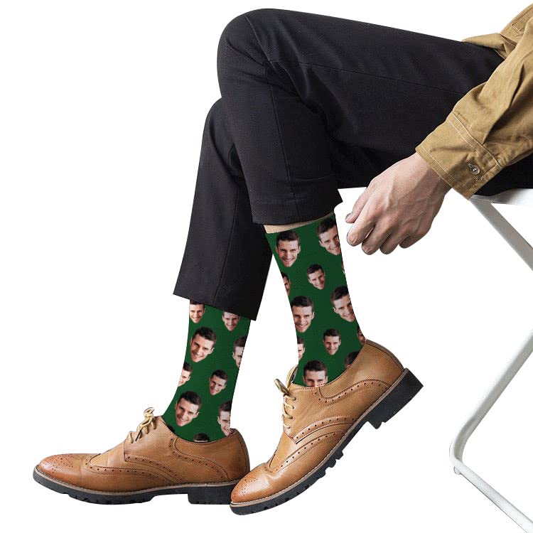 Custom Photo Printed Novelty Face Socks for Men & Women - Personalized Gift Socks with Your Picture - Dark Green Medium Size - Perfect for Birthdays, Anniversaries & Unique Gifts