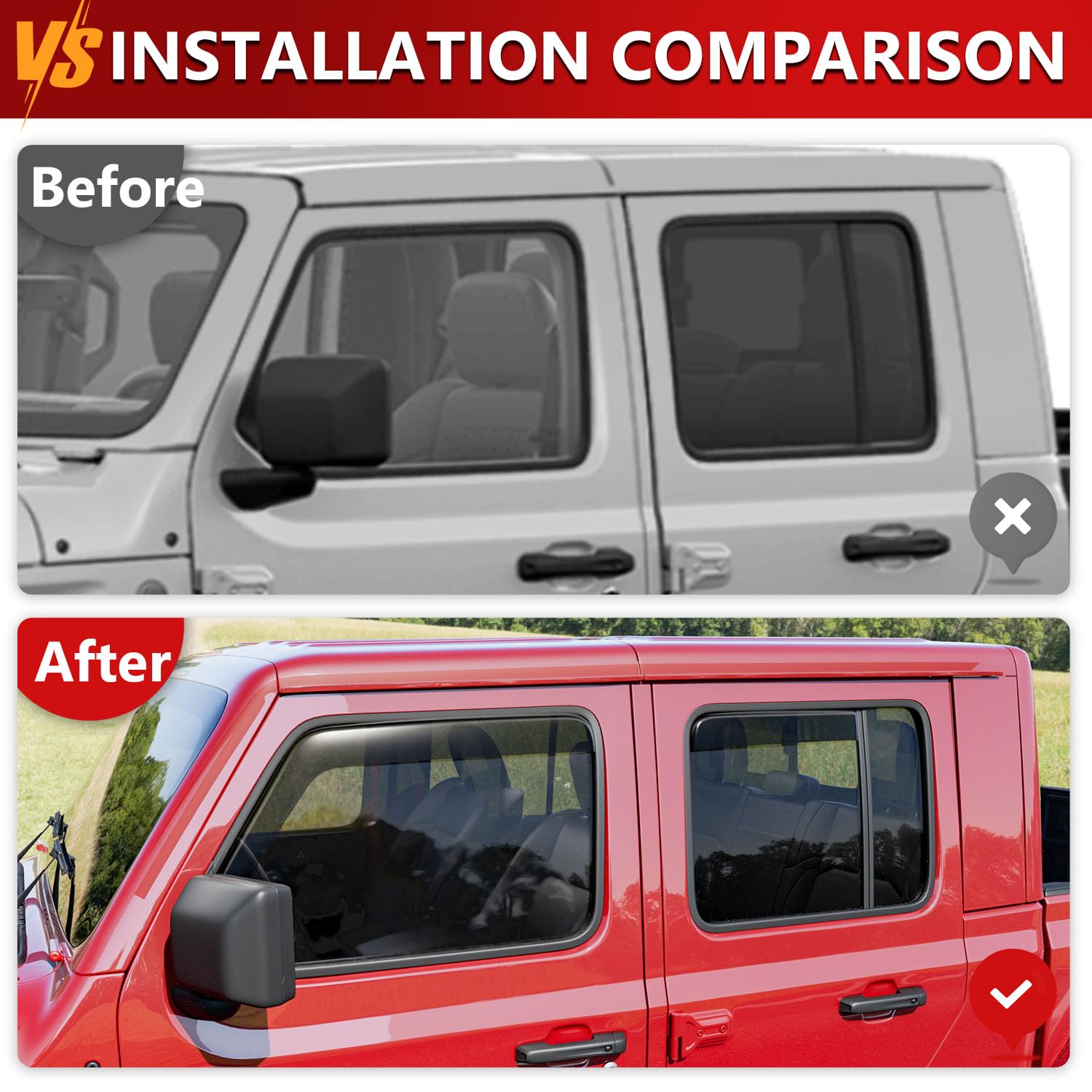 Xipoo Side Window Visor Deflector for 2018-2025 Jeep Wrangler JL & 2020-2025 Gladiator JT - Rain Guard, Wind Noise Reduction - Perfect for Off-Roading, Camping & Daily Driving