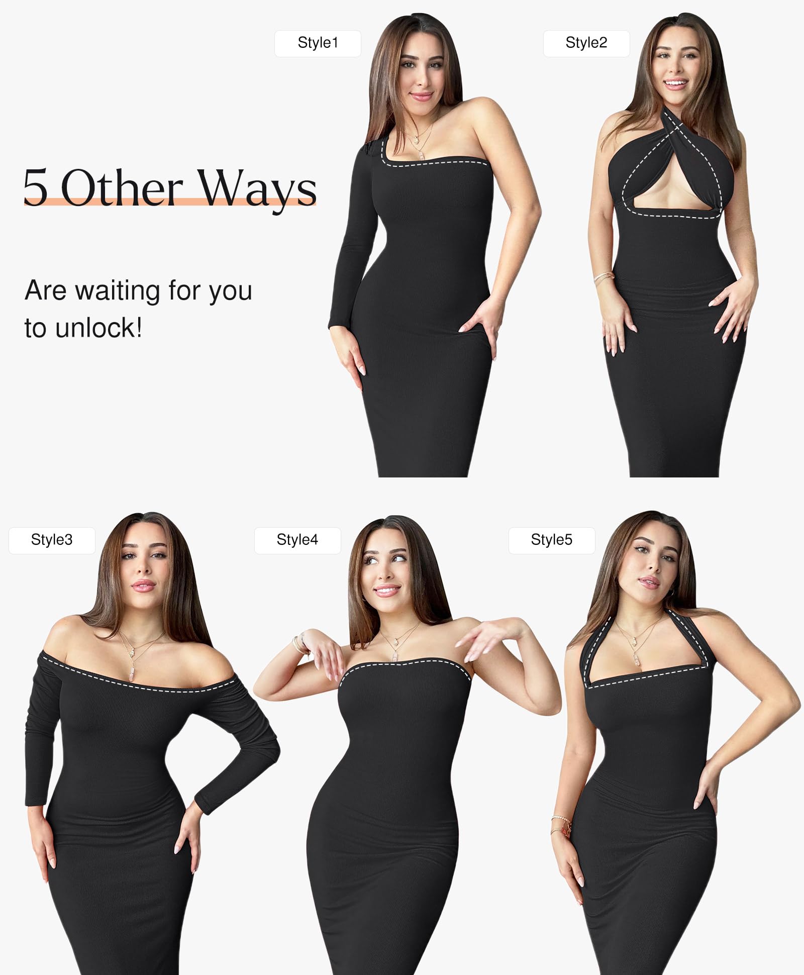 Popilush Women's Long Sleeve Bodycon Midi Dress with Built-in Bra - Tummy Control Shapewear Party Cocktail Dress for Night Out, Date Night & Special Occasions