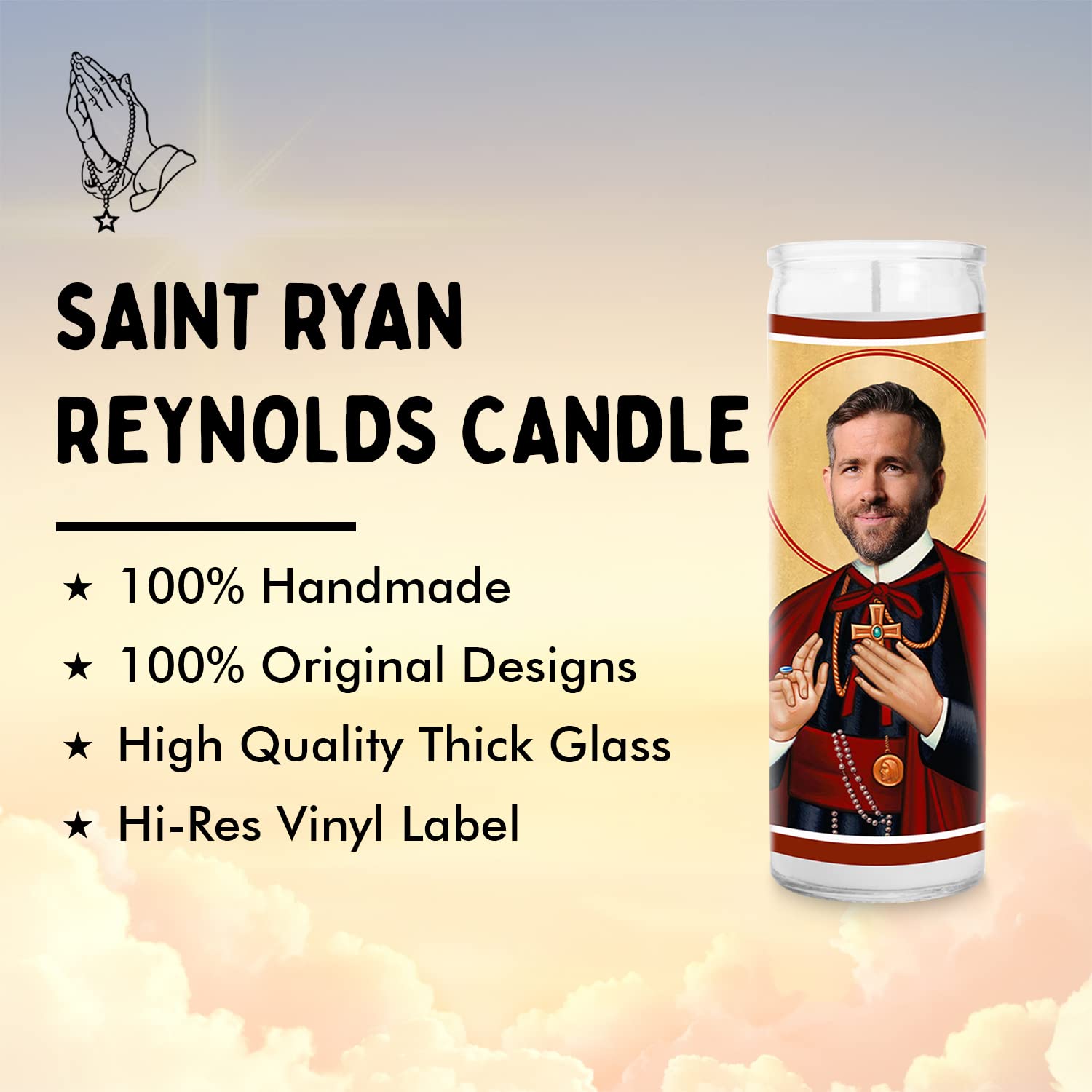 Ryan Celebrity Gift Candle - 8 Inch Saint Prayer Votive Candle in Glass - Handmade in USA - Perfect for Celebrity Gifts, Home Decor & Spiritual Rituals