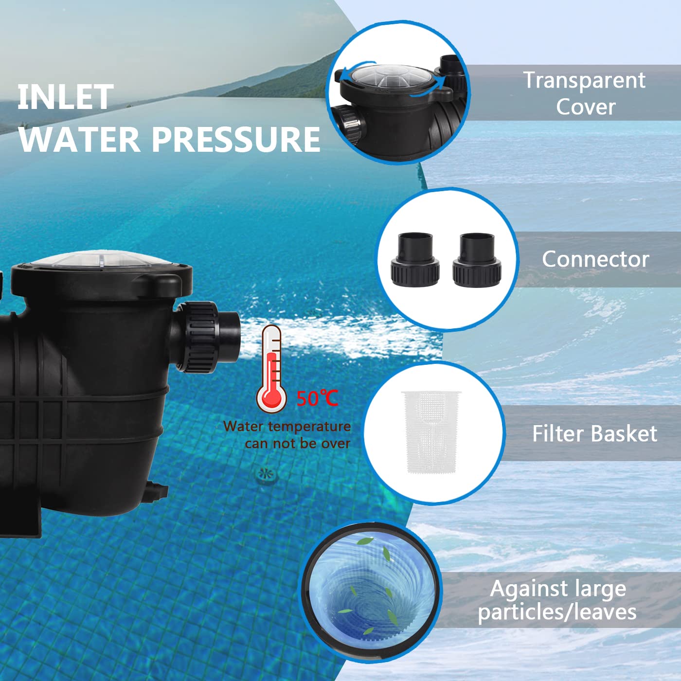 2.0HP 114GPM Swimming Pool Pump - 110V/220V Dual Voltage In-Ground & Above Ground Pool Water Pump with Strainer Basket - Perfect for Backyard, Residential & Commercial Pool Maintenance