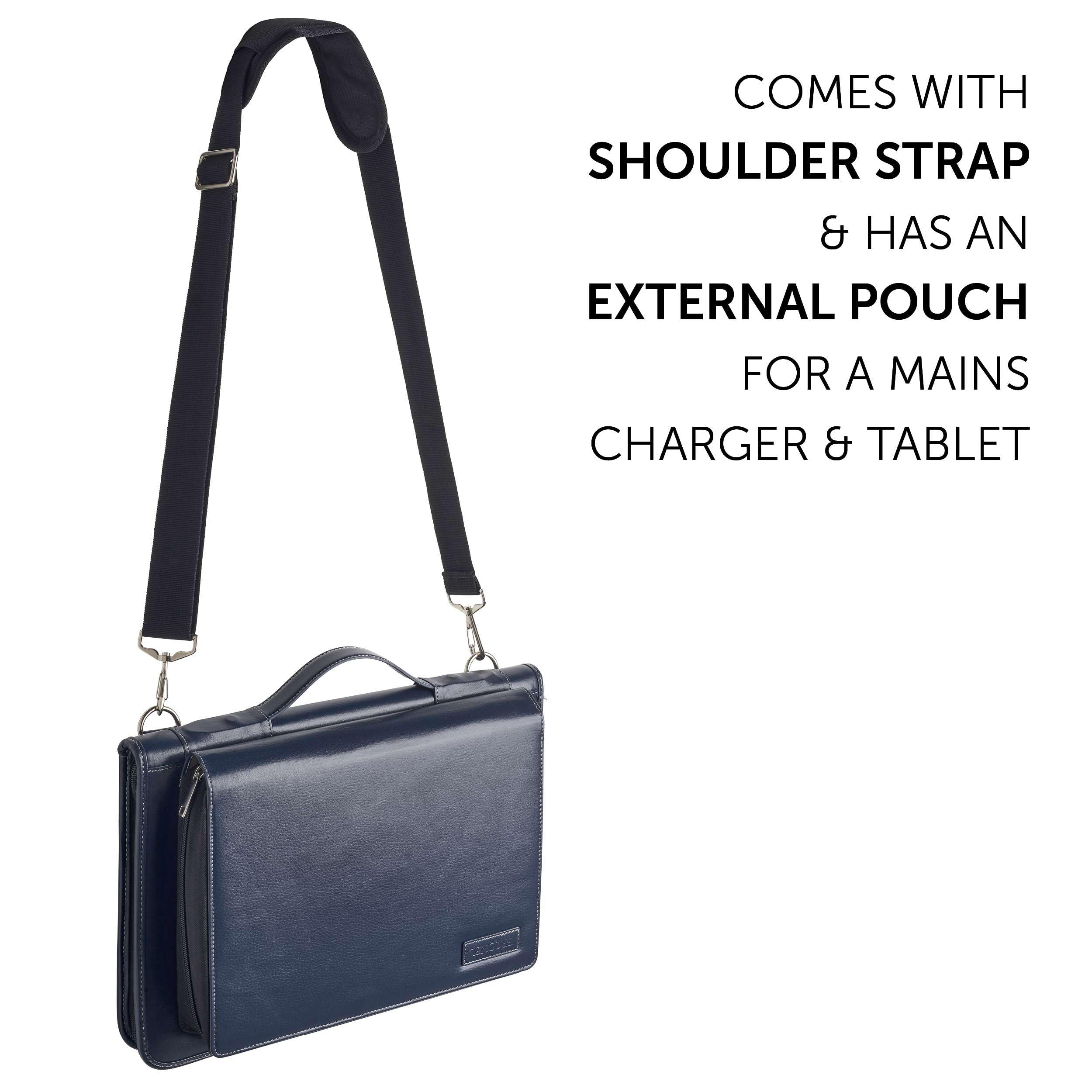 Broonel Genuine Blue Leather Laptop Messenger Bag for MacBook Pro 16.2 Inch (2021-2023) - Premium Business Briefcase with Adjustable Shoulder Strap | Perfect for Office, Travel & College Commute