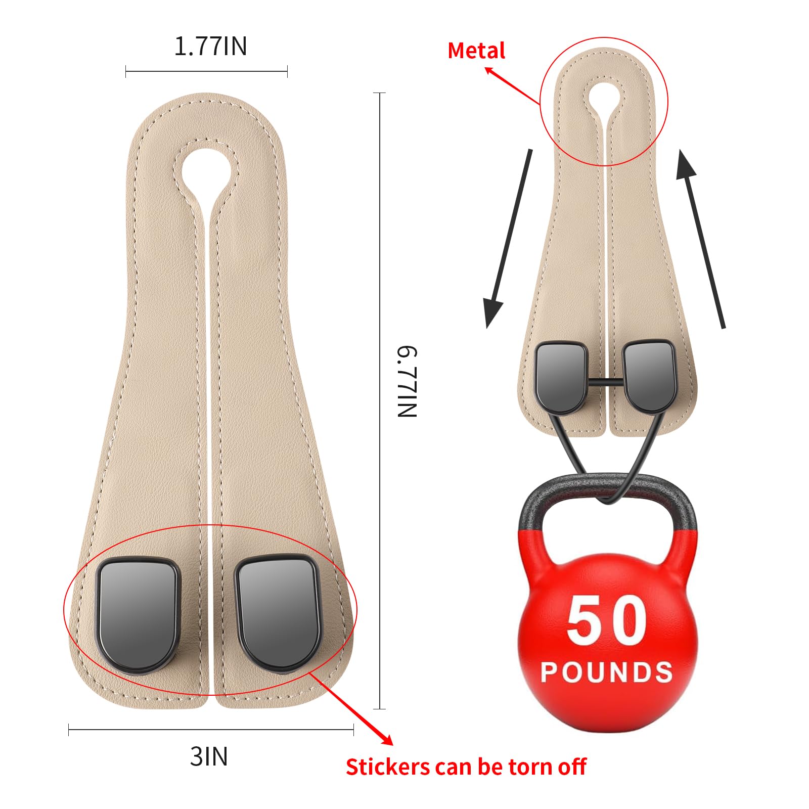 2 Pack KAFANLIN Car Headrest Hooks - Premium Leather Back Seat Hooks for Purses, Bags & Handbags - Cute Pink & Beige Car Accessories for Women - Perfect for Shopping, Travel & Daily Commute (Beige)