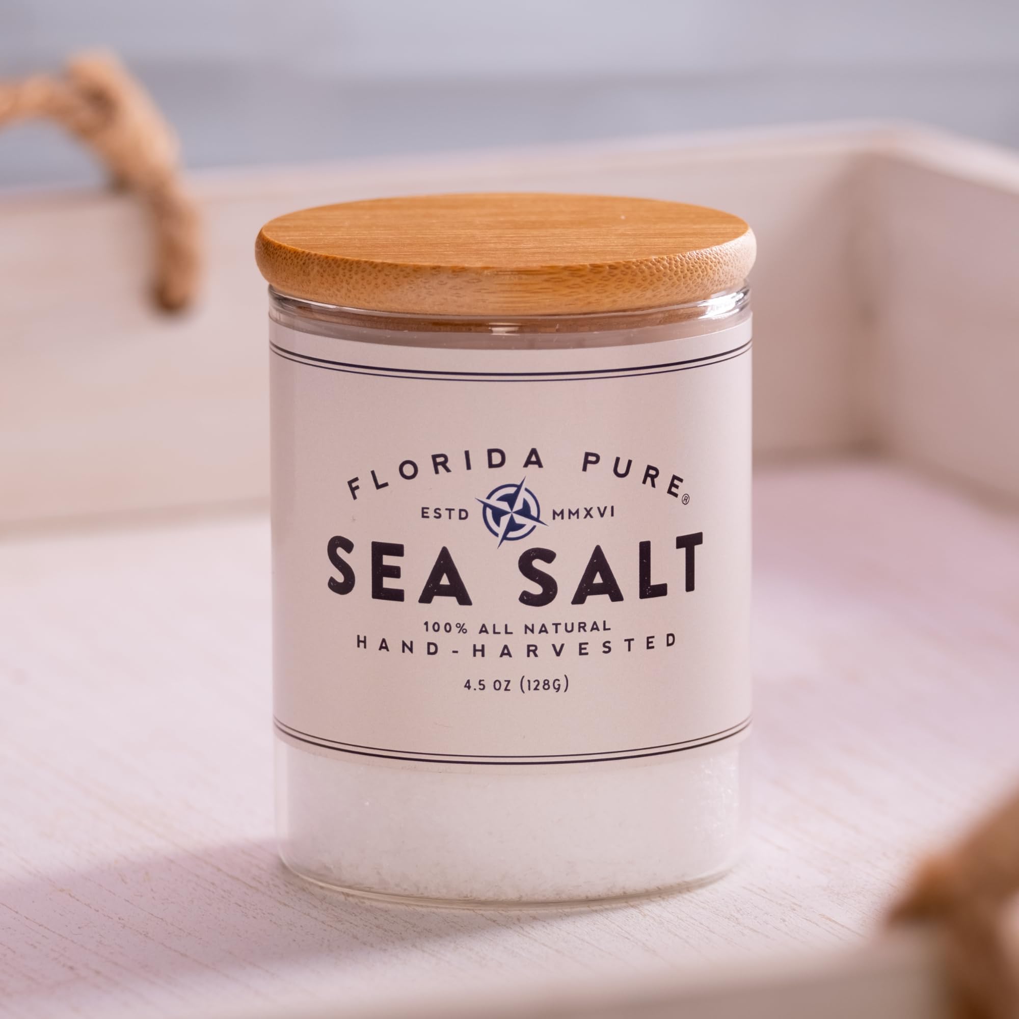 Florida Pure Natural Unrefined Sea Salt - Hand-Harvested Flaky Sea Salt with 80+ Minerals, Non-Iodized & Additive-Free for Baking, Cooking & Seasoning | Perfect for Gourmet Dishes, Steak Seasoning & Homemade Bread (4 oz Glass Jar)