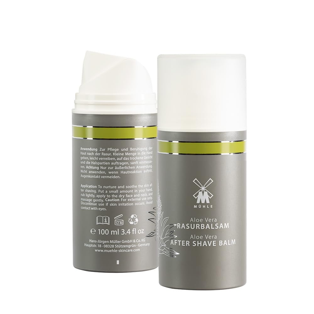MÜHLE Shaving Essentials Bundle - Natural Alum Stone Styptic Pencil, Aloe Vera Aftershave Balm (100ml) & Shaving Cream (75ml) | Luxury Men's Grooming Kit for Sensitive Skin | Perfect for Travel & Daily Shaving Routine