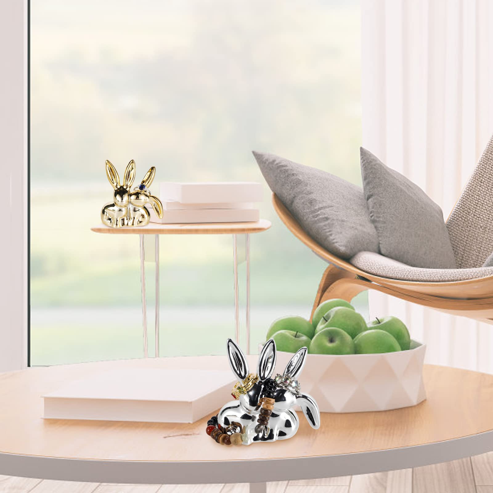 Ceramic Bunny Ring Holder for Jewelry - Elegant Silver Rabbit Ring Dish for Wedding & Engagement Rings - Perfect for Jewelry Display, Bathroom Organizer, and Gift Giving