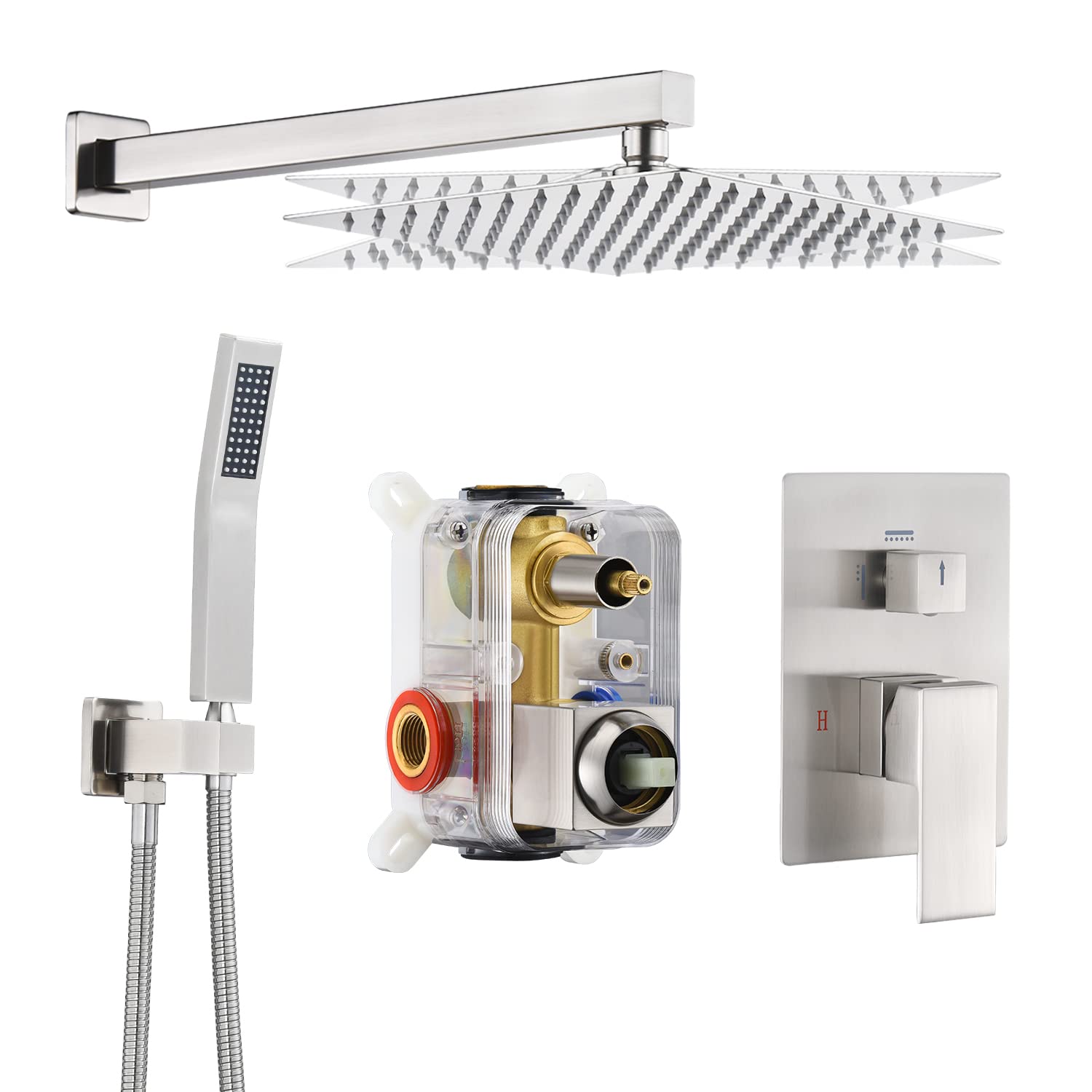 Luxury Brushed Nickel 10-Inch Rain Shower System - Wall Mounted Bathroom Shower Combo Set with Pressure Balance Valve | High Pressure Rainfall Showerhead for Spa-Like Relaxation & Modern Bathroom Upgrade