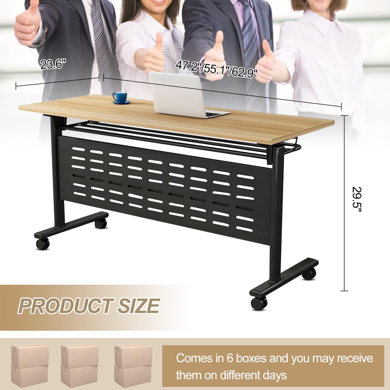 Large Folding Conference Table with Wheels - 62.9