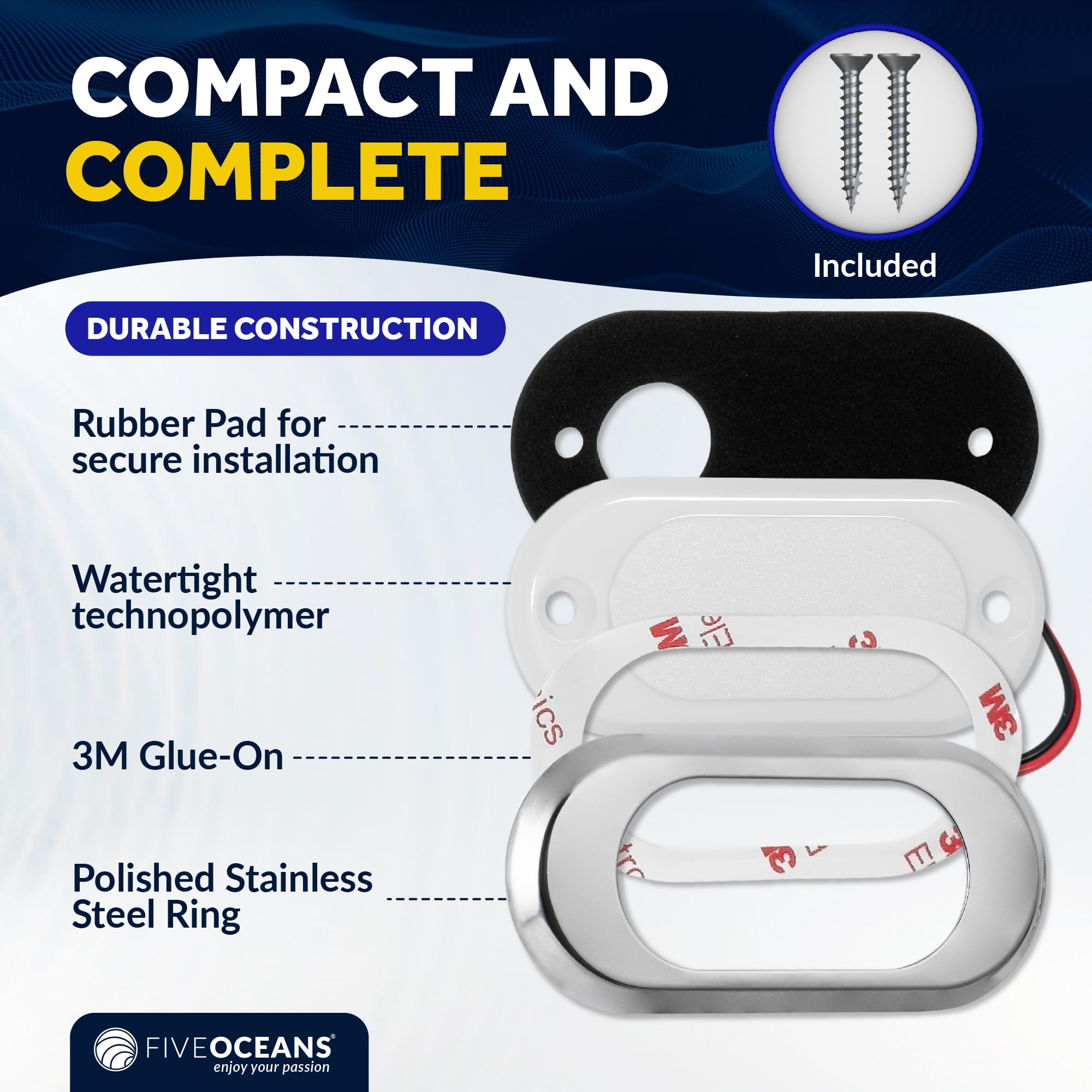 Five Oceans Ultra-Flat LED Boat Courtesy Lights - Warm White 12V Marine Interior Lighting (3-1/8