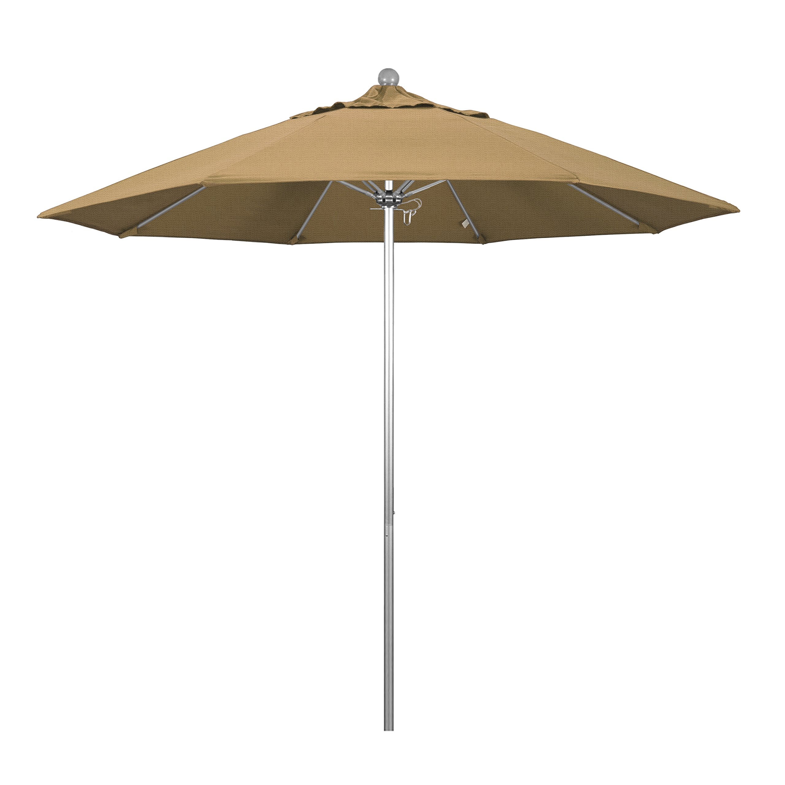 9' Round California Umbrella - Aluminum/Fiberglass Frame with Push Open Mechanism & Silver Pole - Durable Olefin Fabric - Perfect for Patio, Poolside, and Outdoor Dining Areas