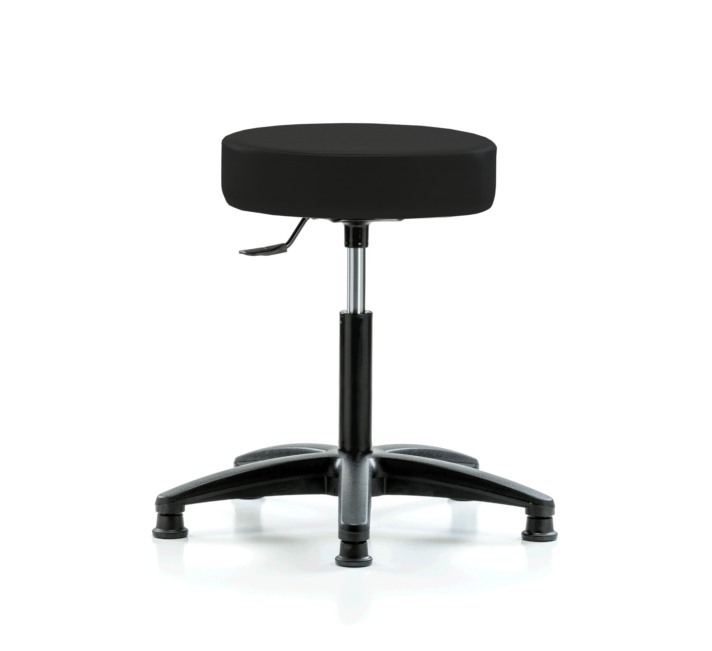 Adjustable Swivel Stool with Rolling Perch Seat - Black Fabric Workbench Stool for Office, Kitchen, Salon & Workshop Use