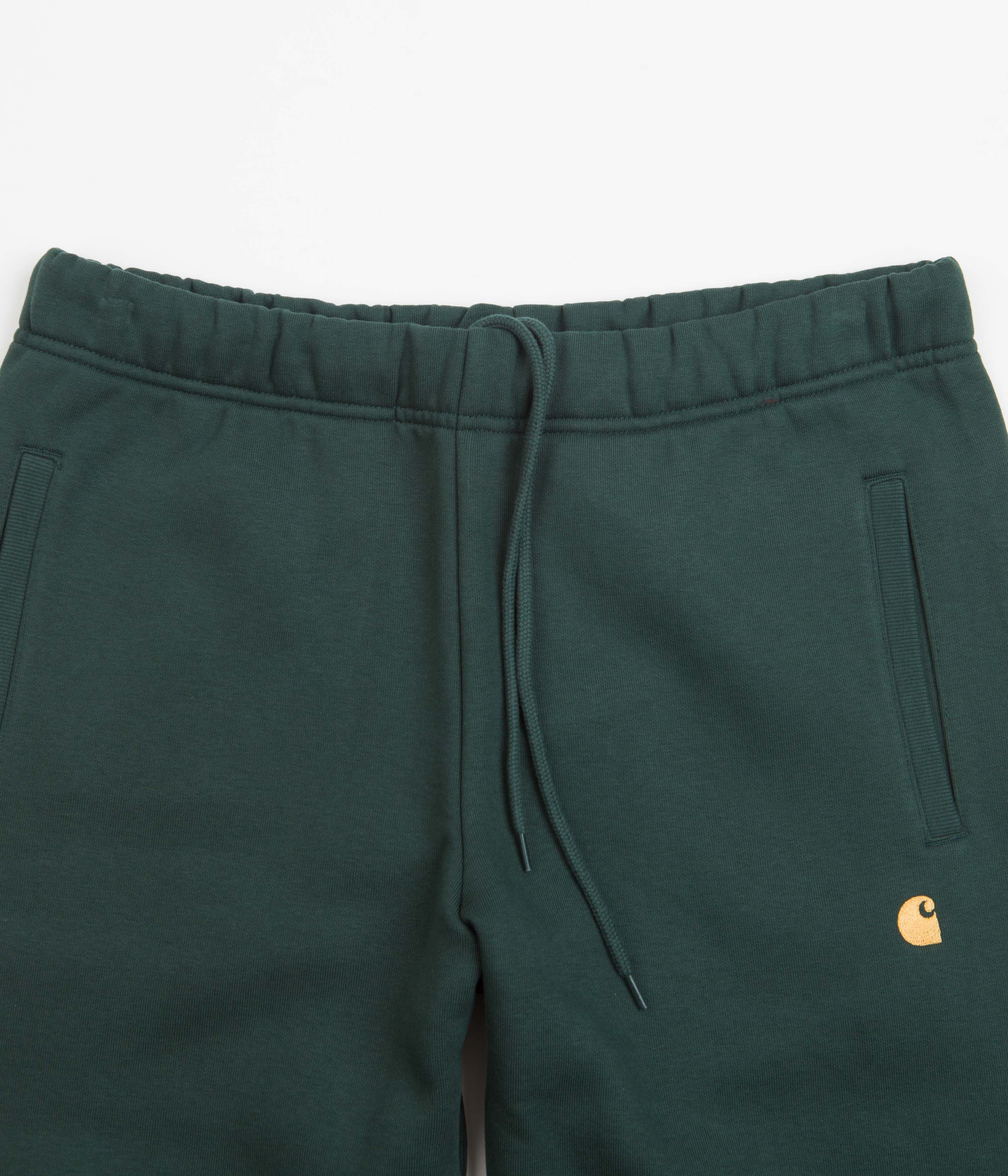 Carhartt Chase Sweatpants for Men - Comfortable Fleece-Lined Joggers in Juniper Green & Gold | Perfect for Work, Gym & Casual Wear