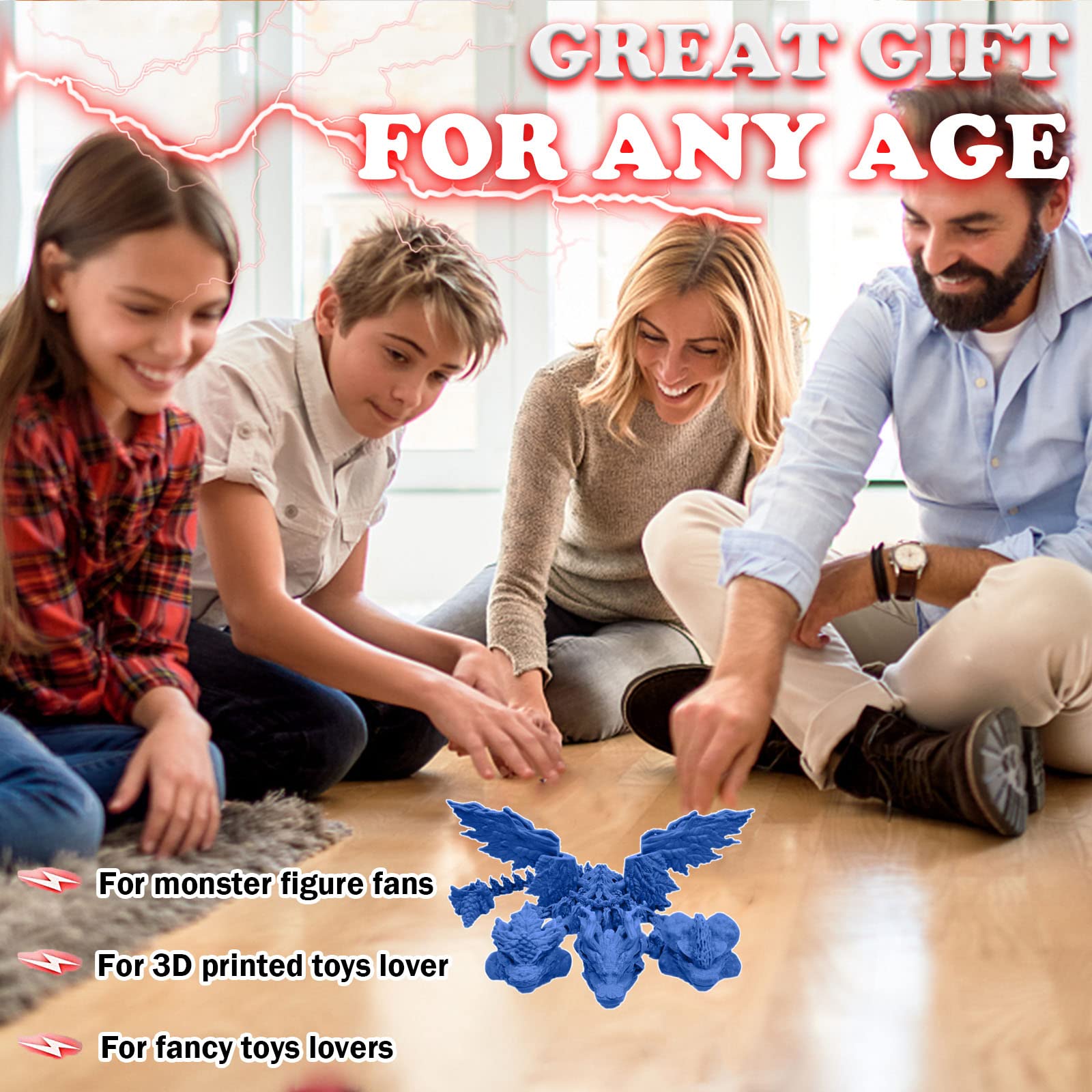 3D Printed Articulated Three-Headed Dragon Toy - Ancient Mythical Beast Monster with Deformable Joints, Anti-Stress Action Figure for Collectors (Sea Blue, 15.7 Inch) - Perfect for Home Decor, Fantasy Collectibles, and Stress Relief Gifts