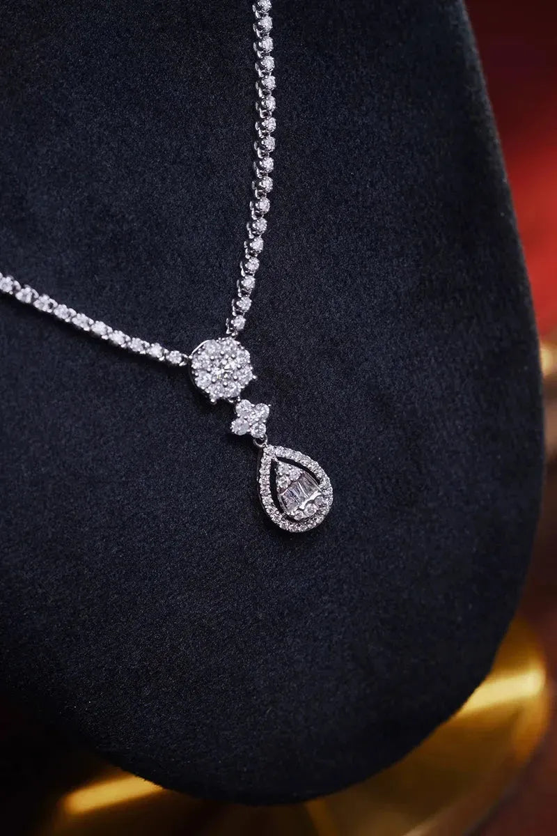 18K White Gold Diamond Necklace for Women - 3.0 Carat Real Natural Diamond Drop Pendant Wedding Jewelry | Elegant Luxury Gift for Anniversary, Engagement & Special Occasions