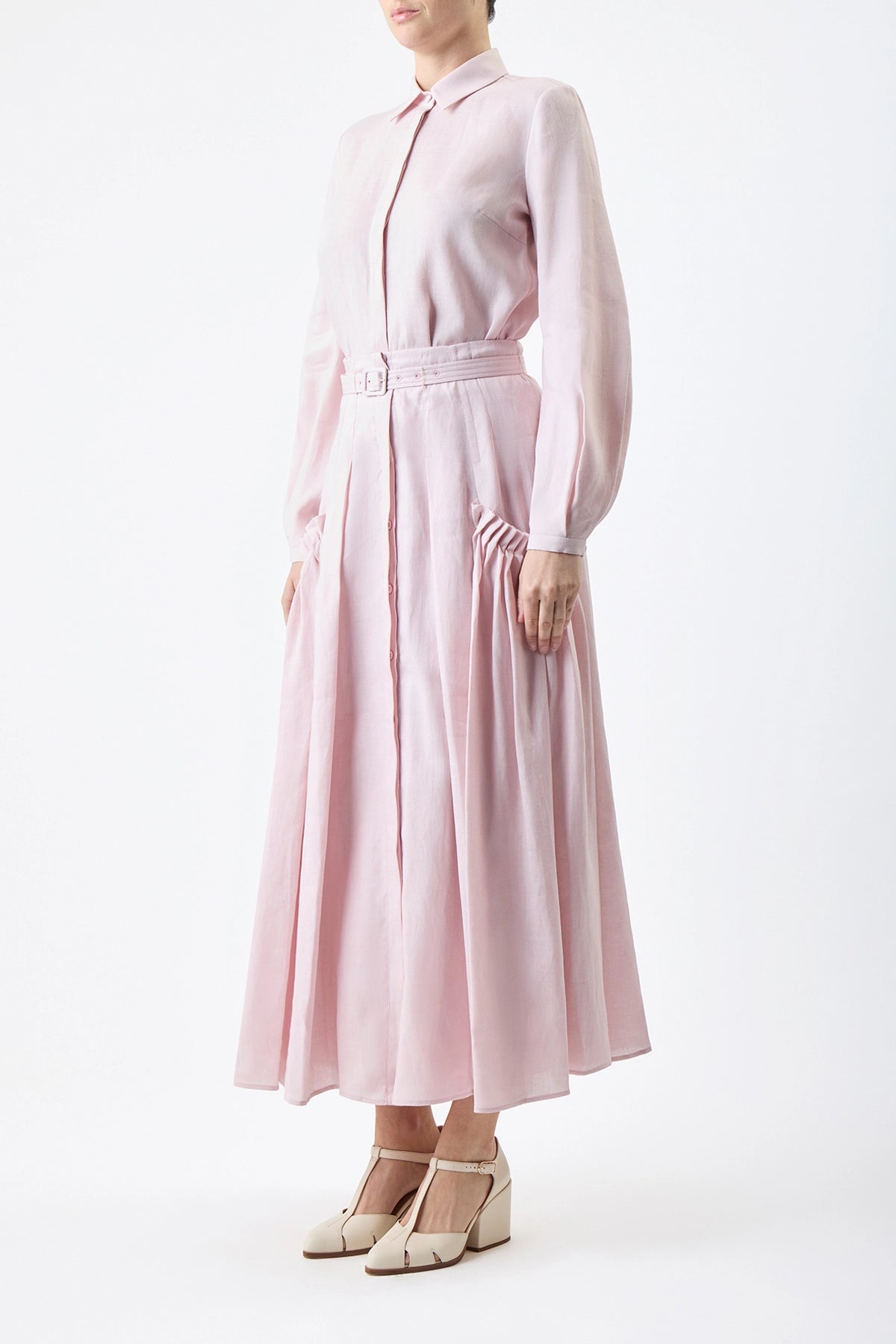 Cyrielle Pleated Midi Skirt - Blush Aloe Linen Wrap Skirt for Women | Summer Beach Vacation, Brunch & Office Wear