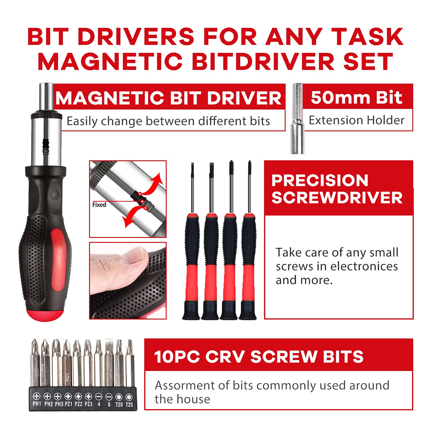 21V Max Cordless Drill/Driver Kit with 112pcs Accessories - Brushless Power Tool Set for Home Repair, DIY Projects & Construction Work | Jar-Owl Red Household Hand Tool Kit for Drilling, Screwing & Fastening Tasks